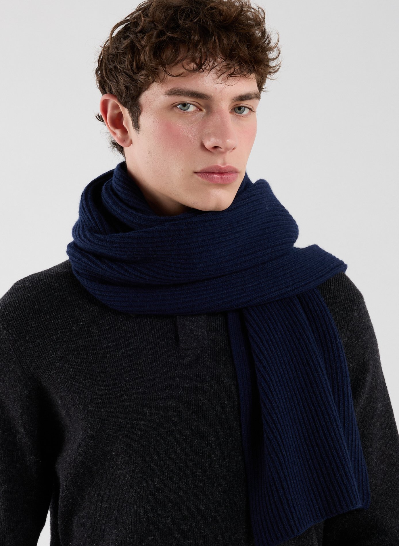 Ribbed wool and cashmere scarf FACONNABLE Blue