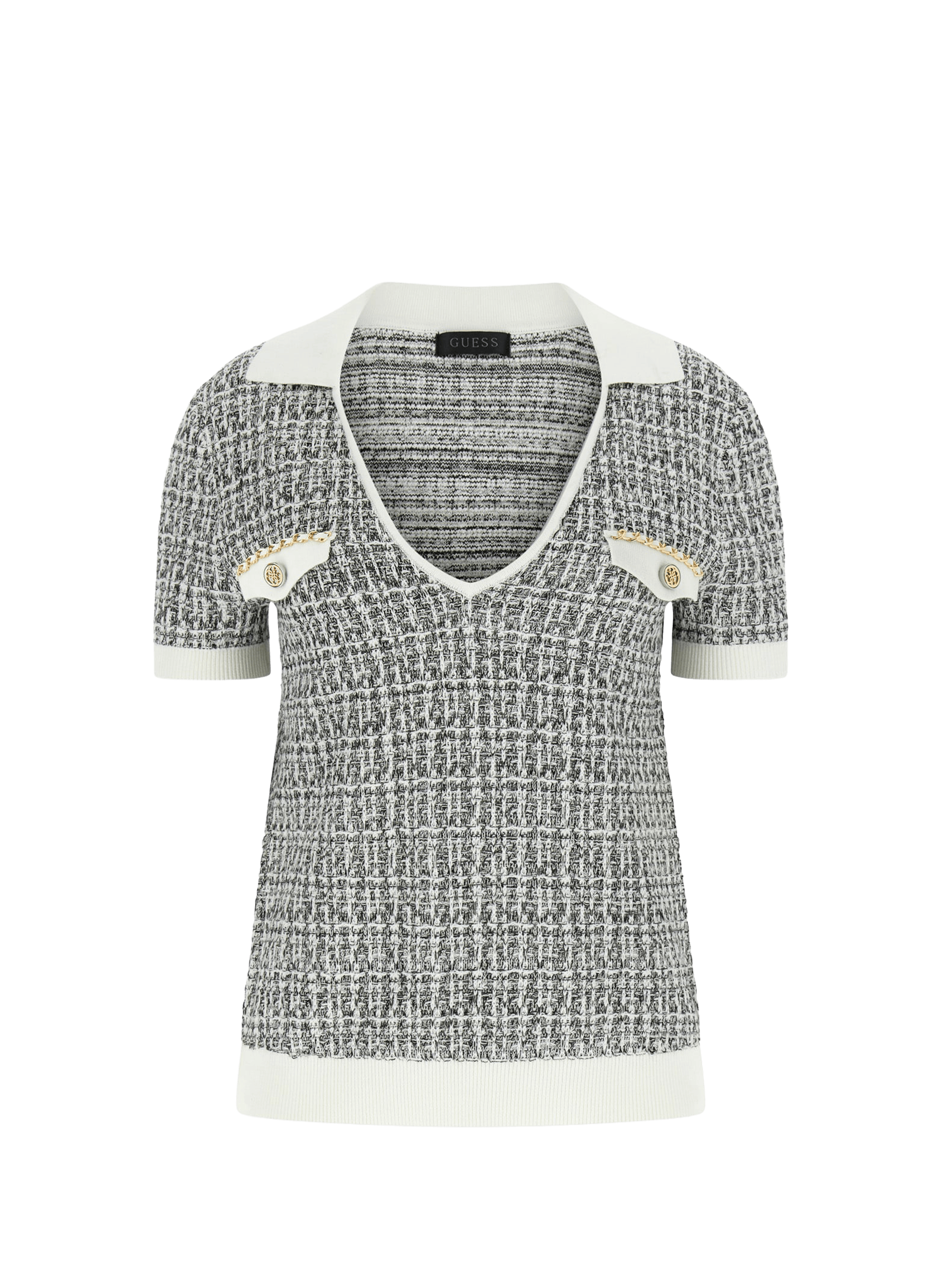 Pull col V en tweed GUESS Multicolore