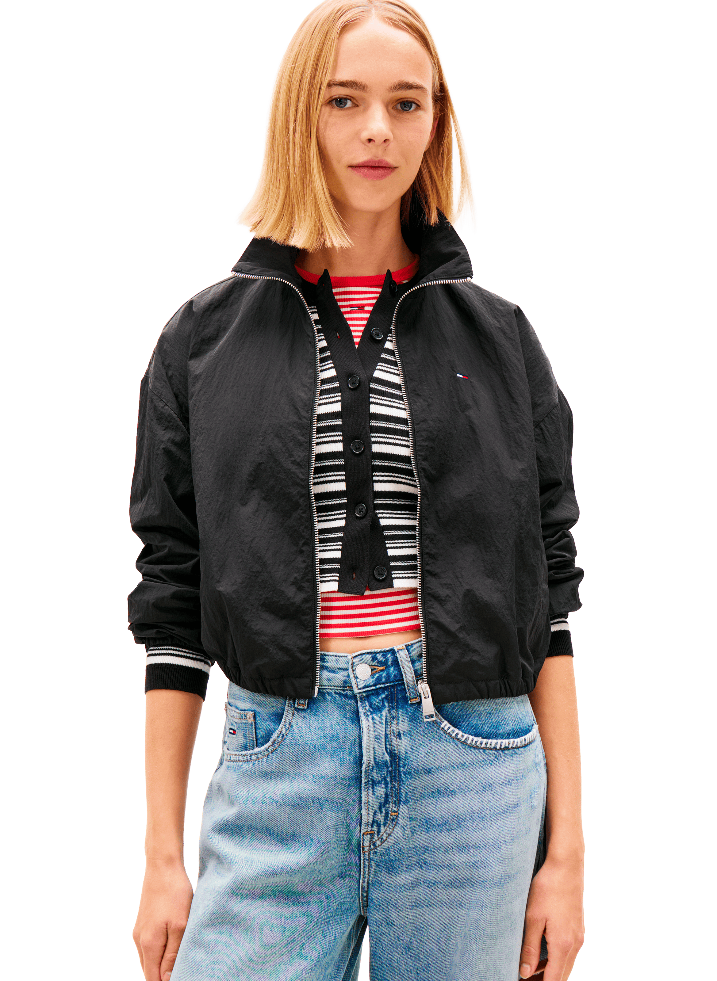 Veste courte droite zippée à liens TOMMY HILFIGER Noir