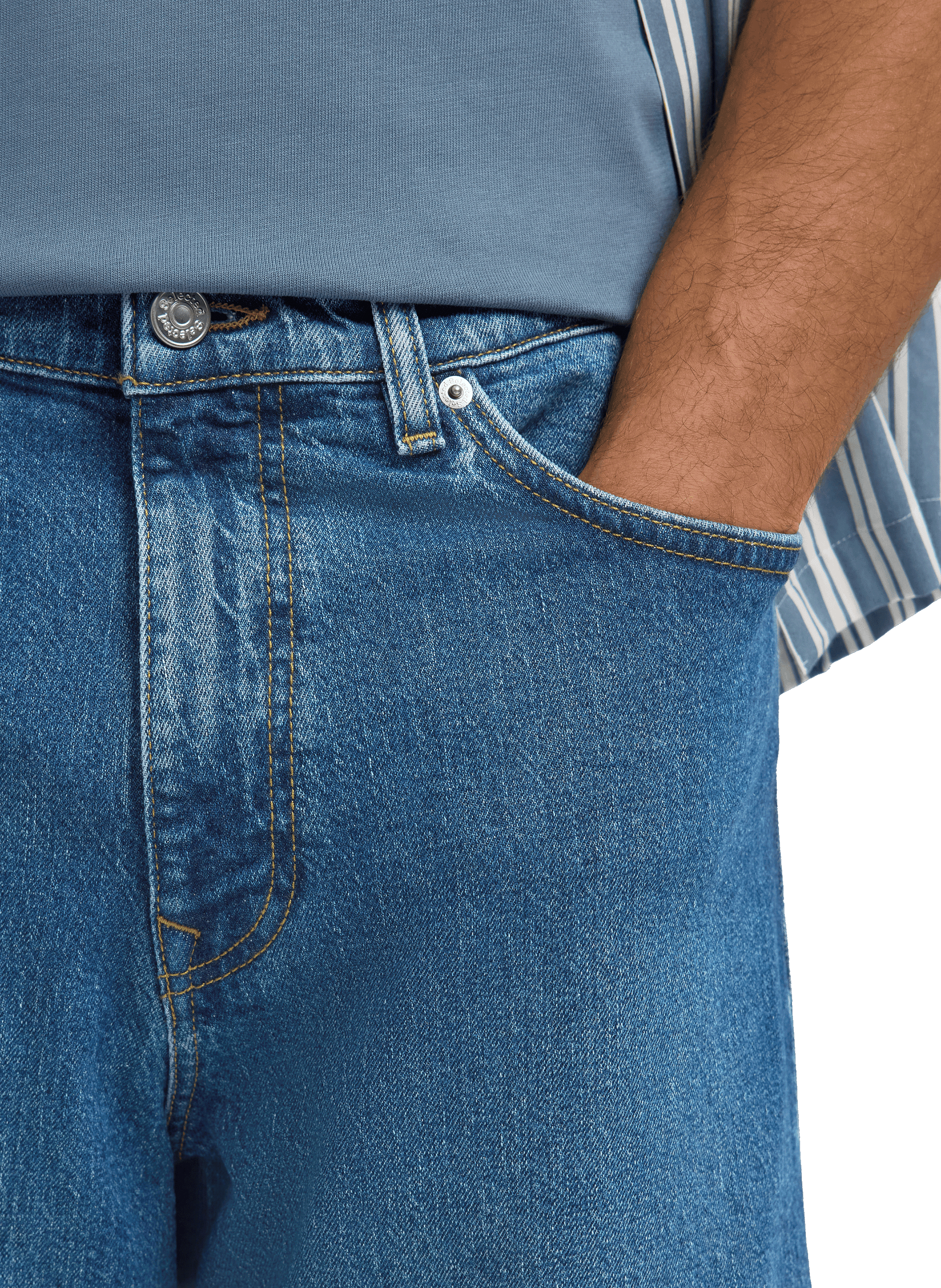 Short droit en denim de coton mélangé SELECTED Bleu