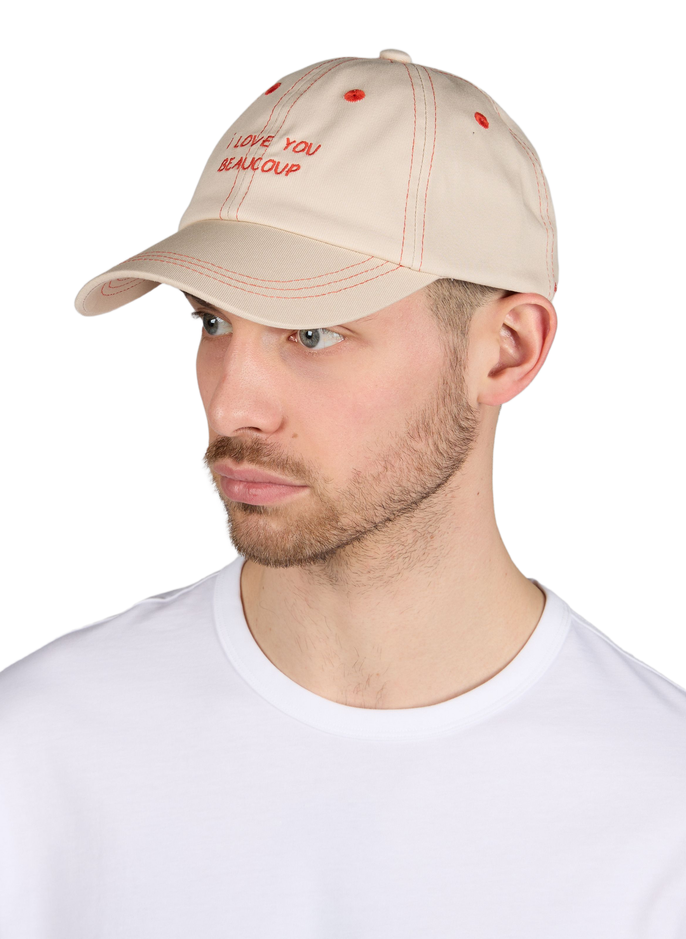 Embroidered cap I Love You Beaucoup in cotton MAISON LABICHE White