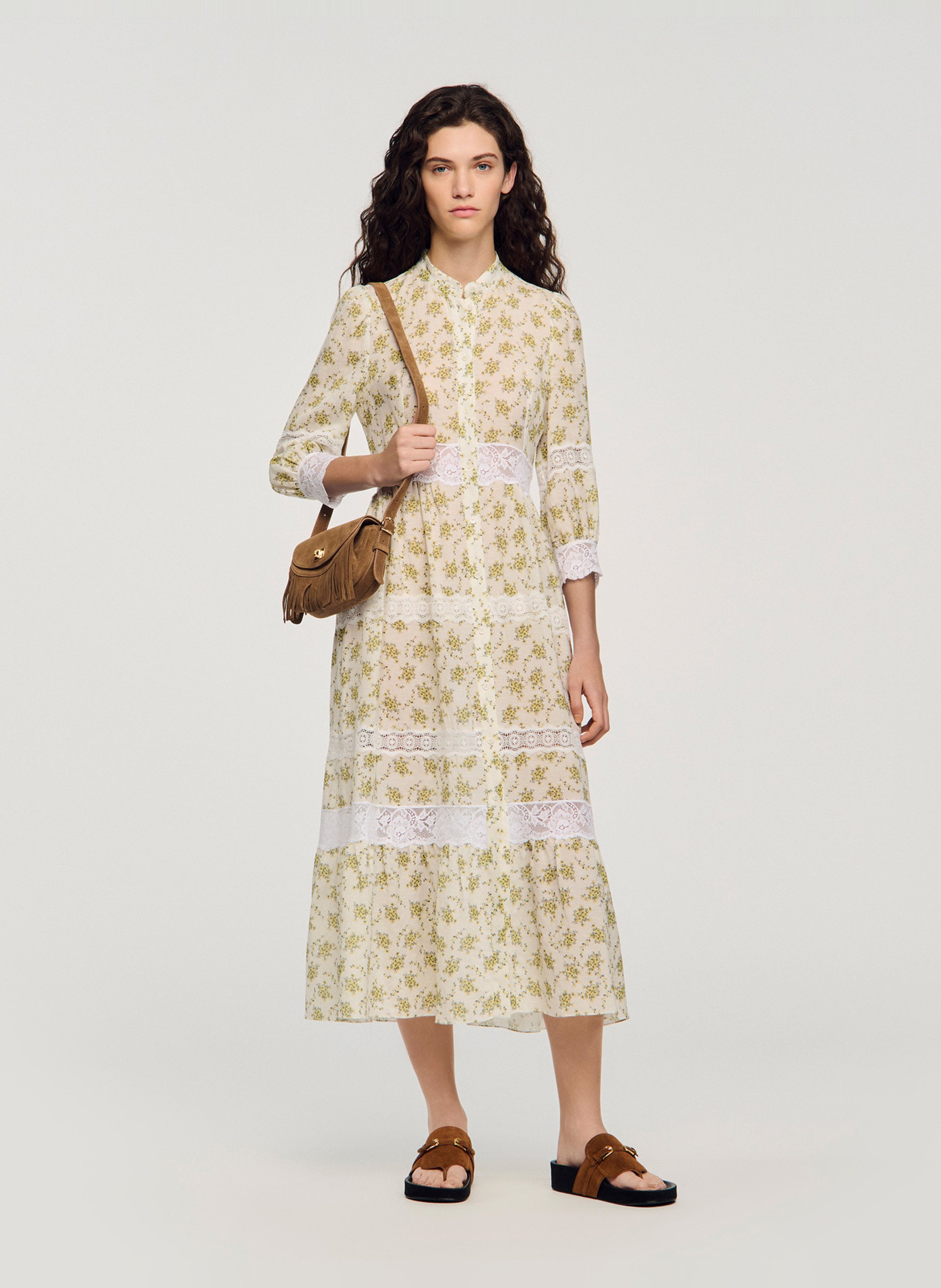 Robe longue col rond imprimée SANDRO Vert