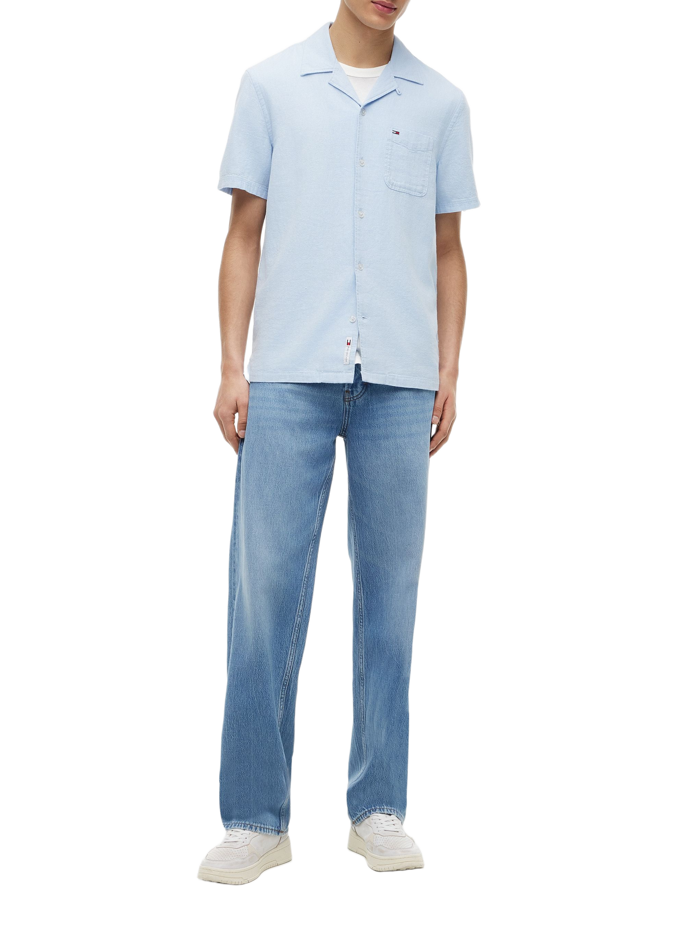 Short-sleeved linen and cotton polo TOMMY HILFIGER Blue