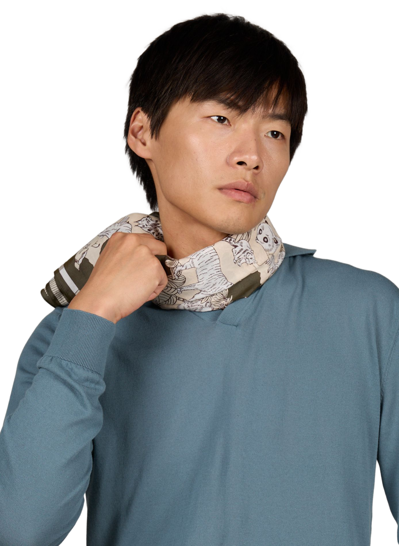 Printed scarf in blended cotton and silk INOUI EDITIONS Khaki