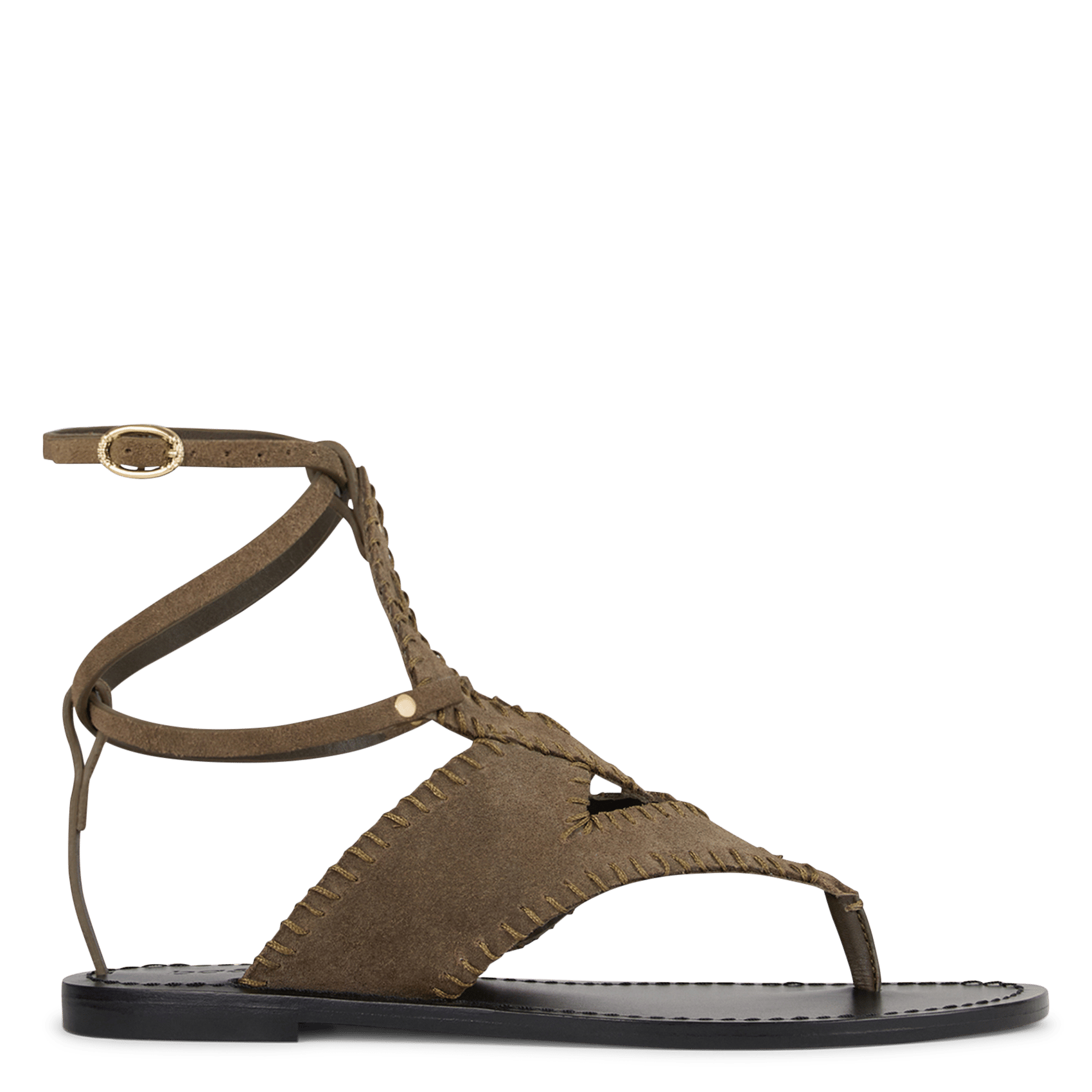 Sandales plates en cuir capri BA&SH Kaki