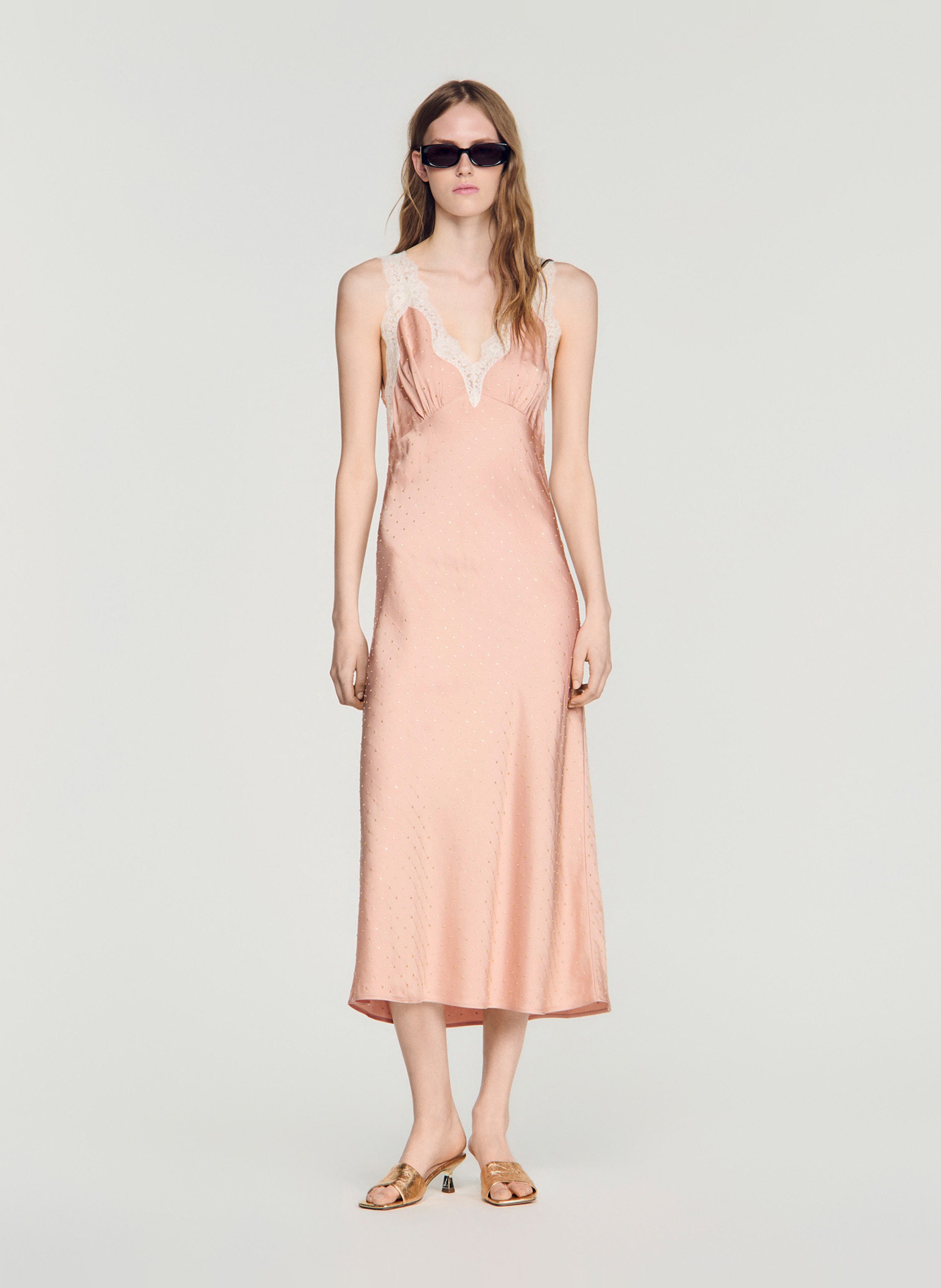 Robe midi à strass SANDRO Beige