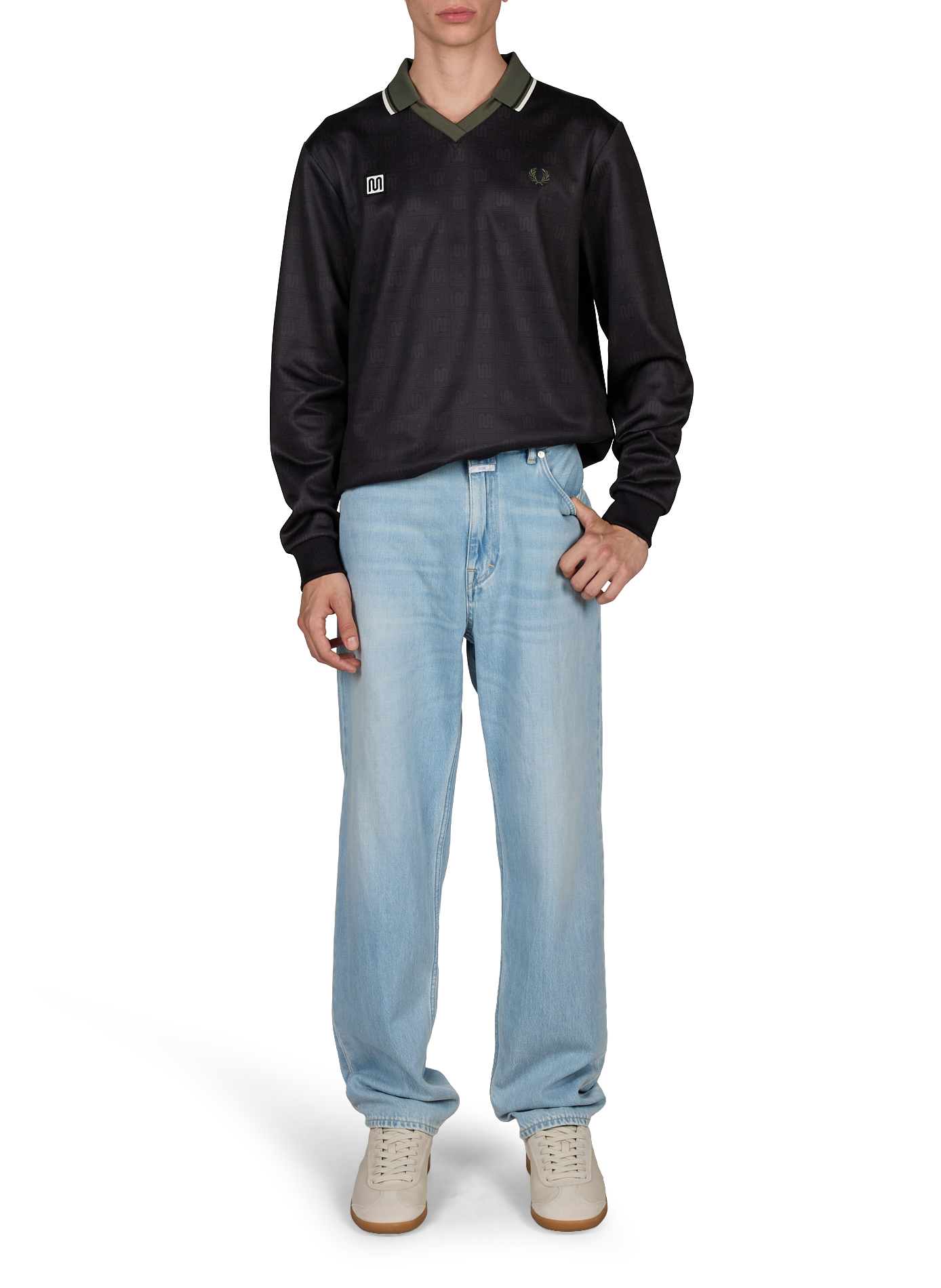 Long-sleeved polo with contrasting collar FRED PERRY Black