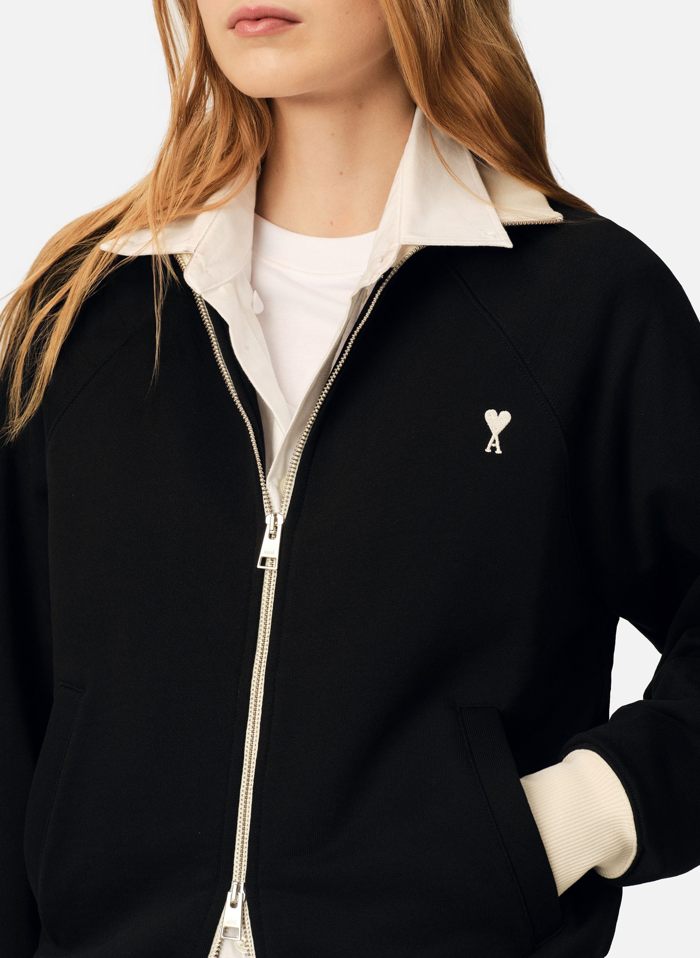 Sweatshirt zippé unisexe en coton ami de coeur AMI PARIS Noir