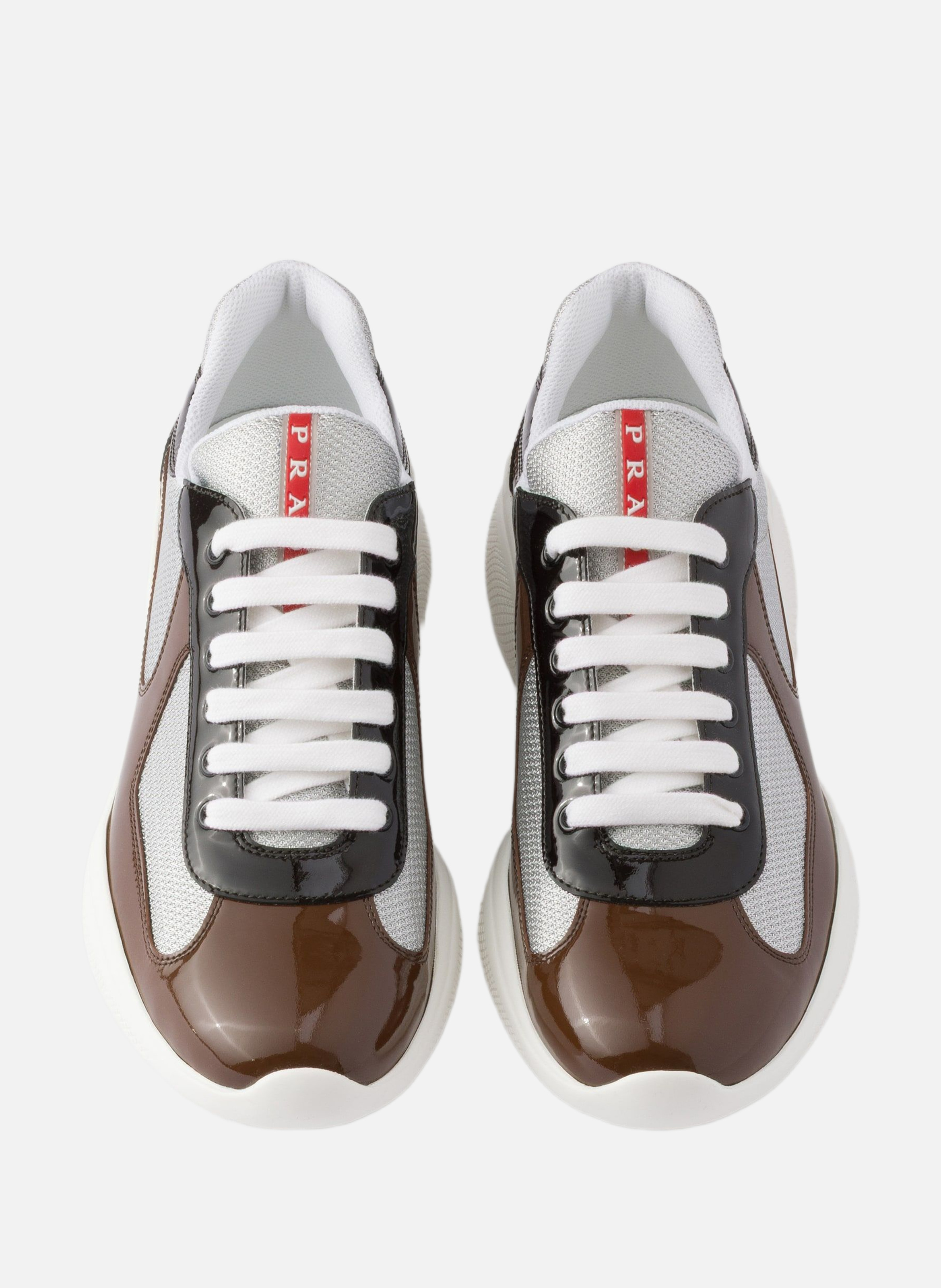 Sneakers prada america’s cup en cuir verni et tiss PRADA Marron