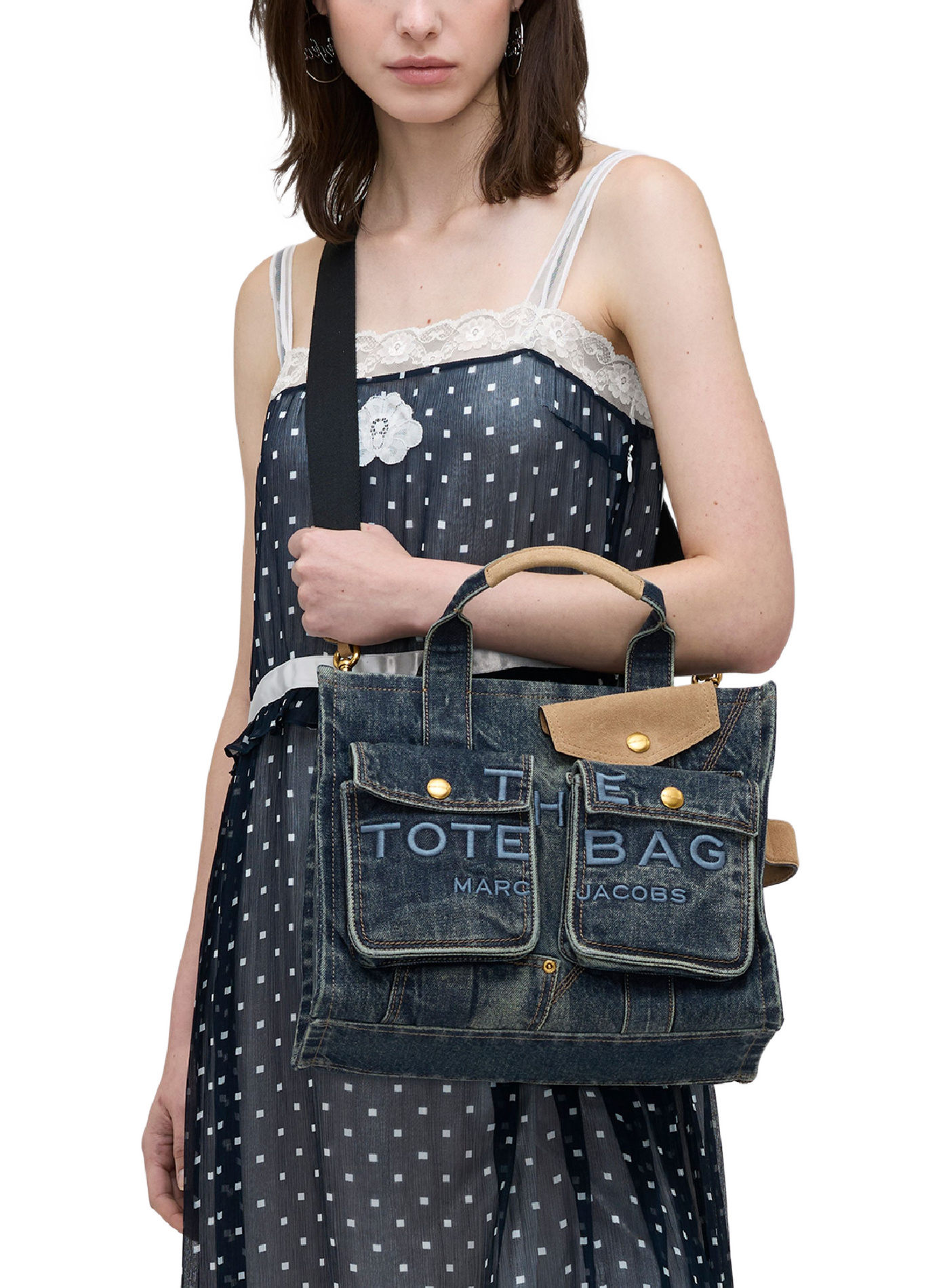 Sac cabas The Denim Suede Medium Cargo MARC JACOBS Blu