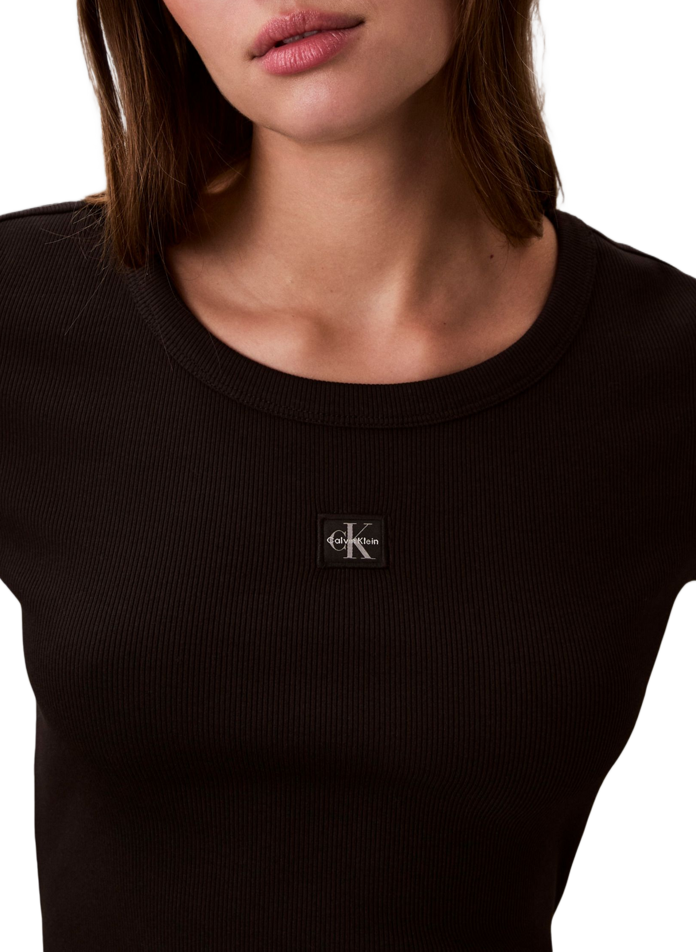 T-shirt court en coton mélangé CALVIN KLEIN Noir