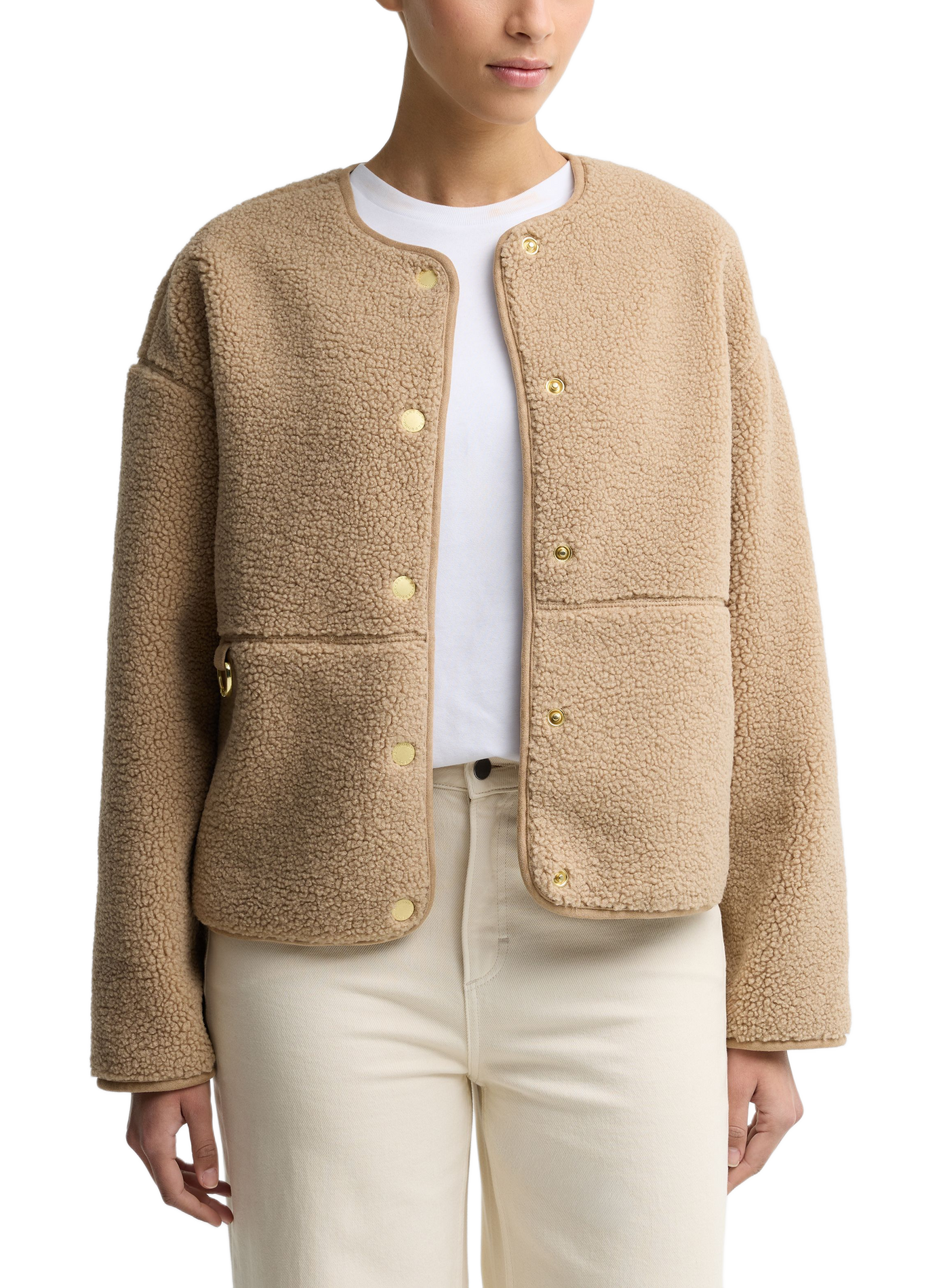 Gerade geschnittene flauschige Jacke mit Rundhalsausschnitt BARBOUR Beige