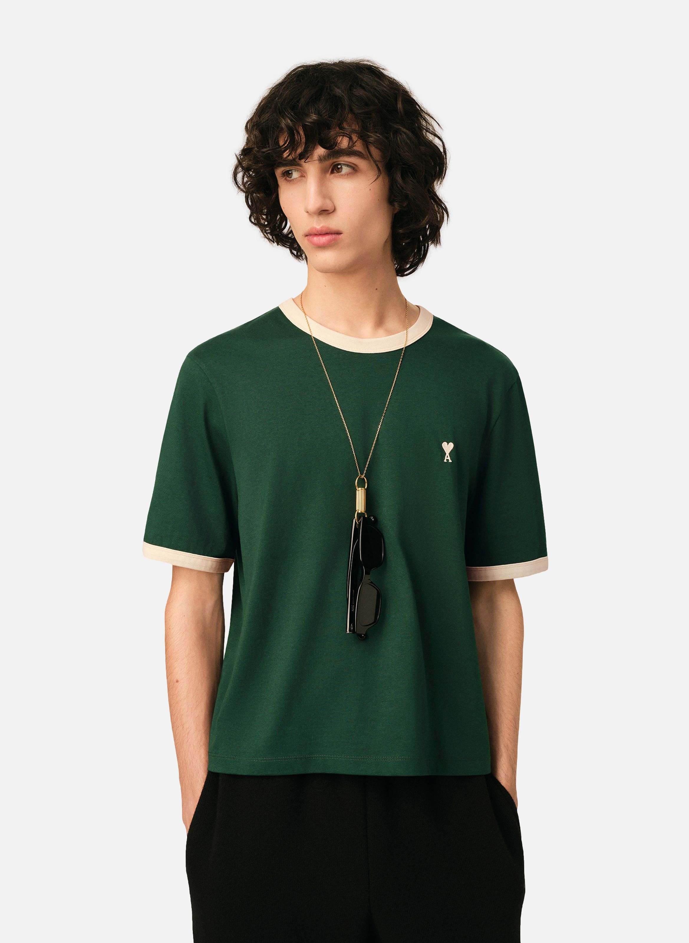 T-shirt contrasté en coton ami de coeur AMI PARIS Vert