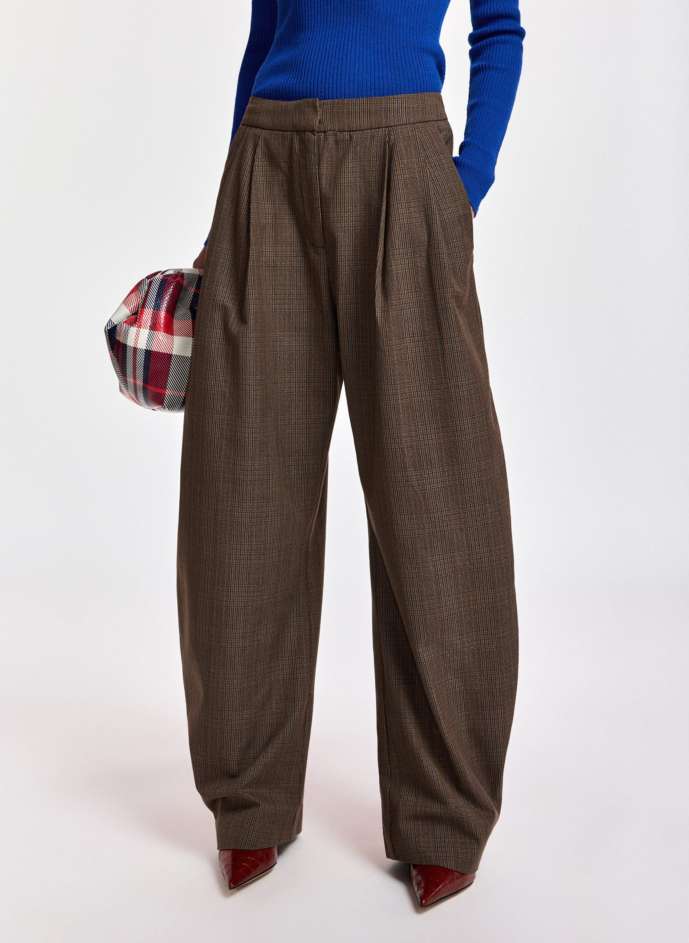 Pantalon barrel à carreaux karol2 ESSENTIEL ANTWERP Marron