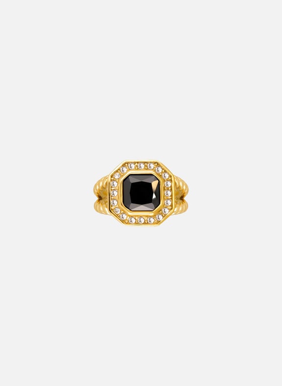 Bague avec cabochon central en acier chirurgical castafi Noir by HIPANEMA HIPANEMA Bague avec cabochon central en acier chirurgical castafi Noir