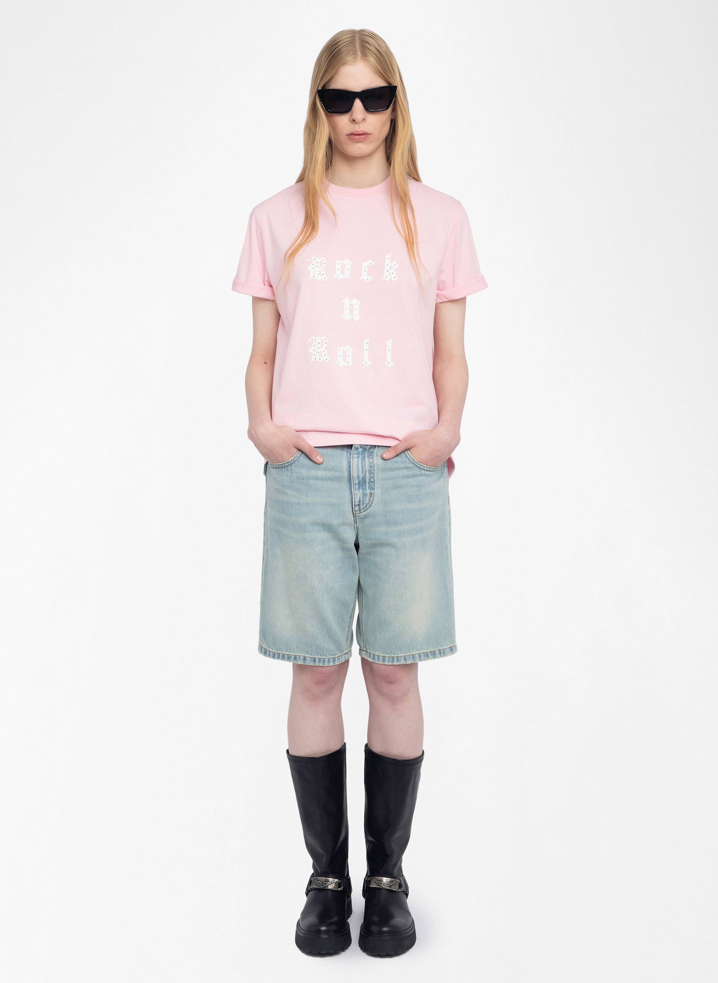 Tee-shirt oversize sérigraphié à strass edwin ZADIG&VOLTAIRE Rose