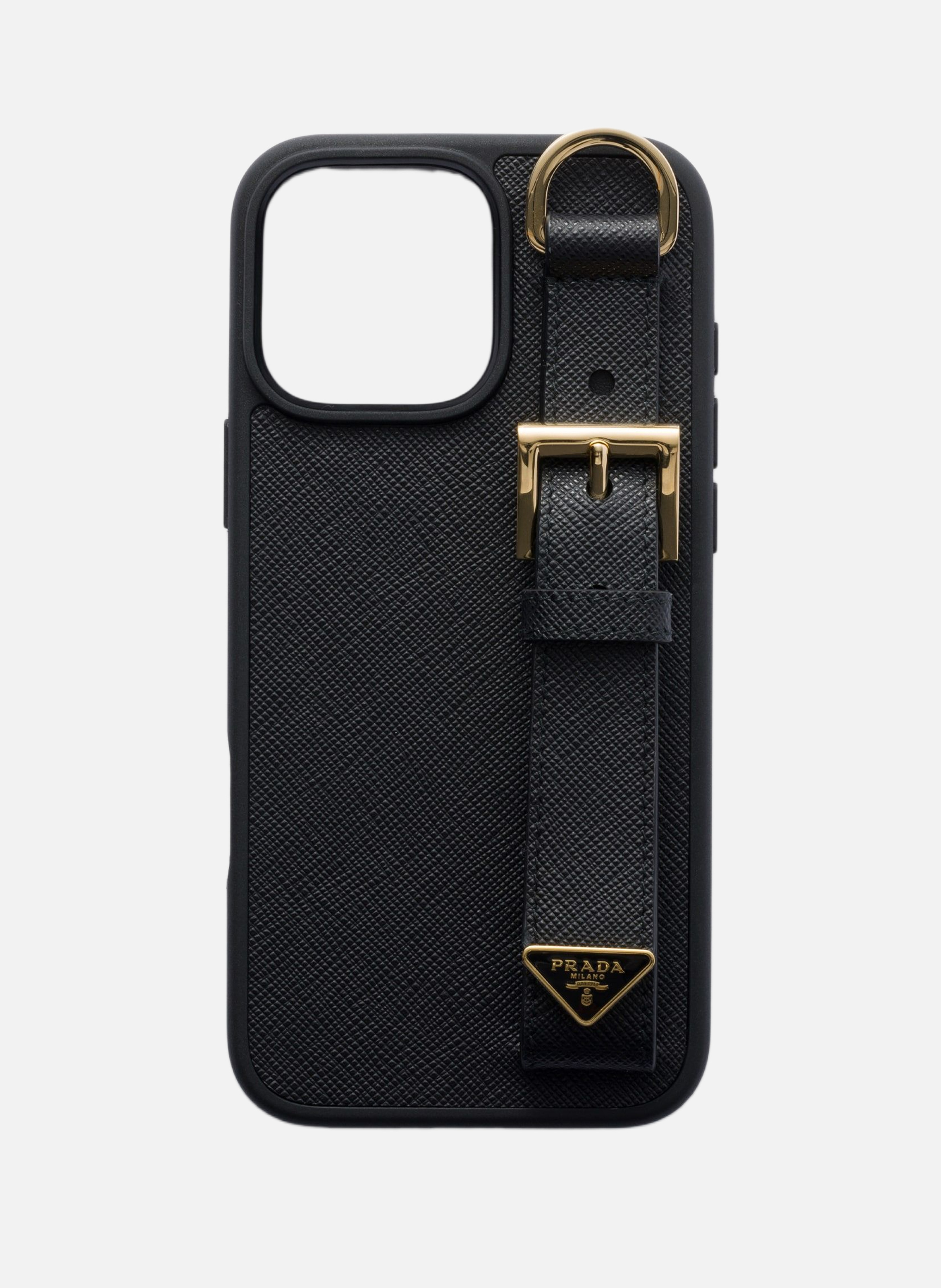 Coque pour iphone 16 pro max en cuir saffiano PRADA Noir