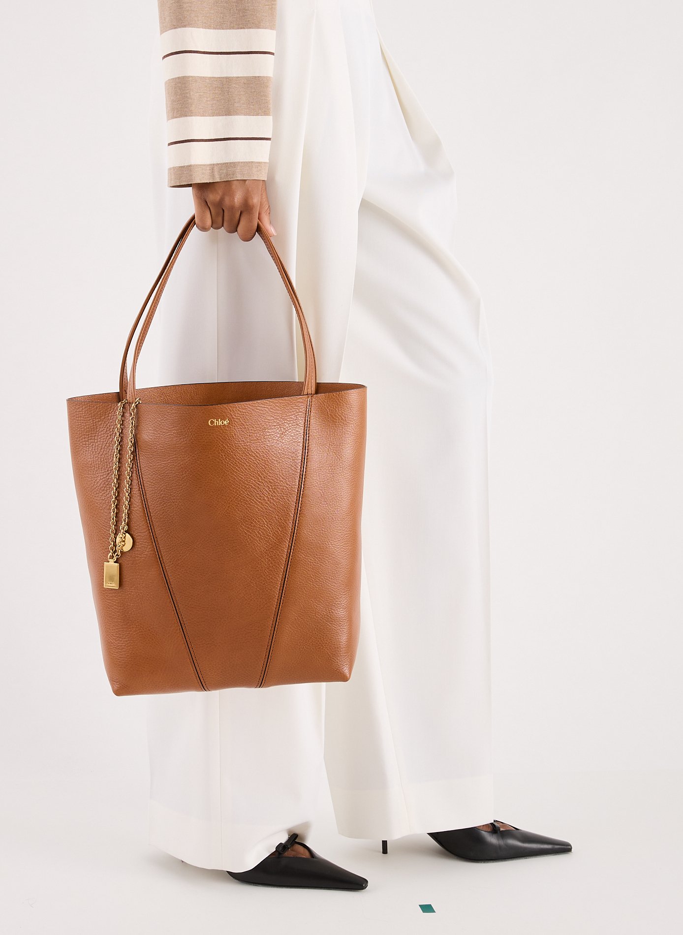 Sac cabas Spin medium en cuir grainé CHLOÉ Marron