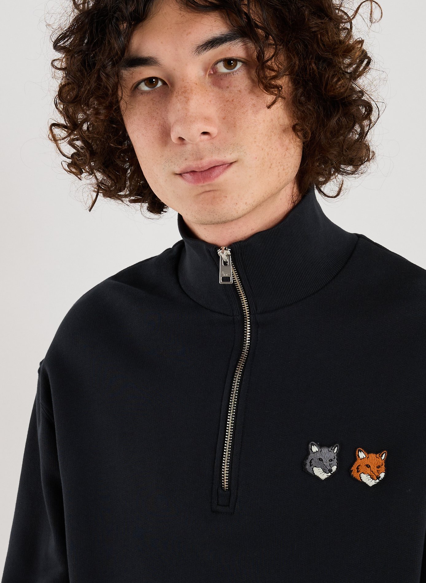Zip-up Hoodie Double Fox Bold Head MAISON KITSUNÉ Grey