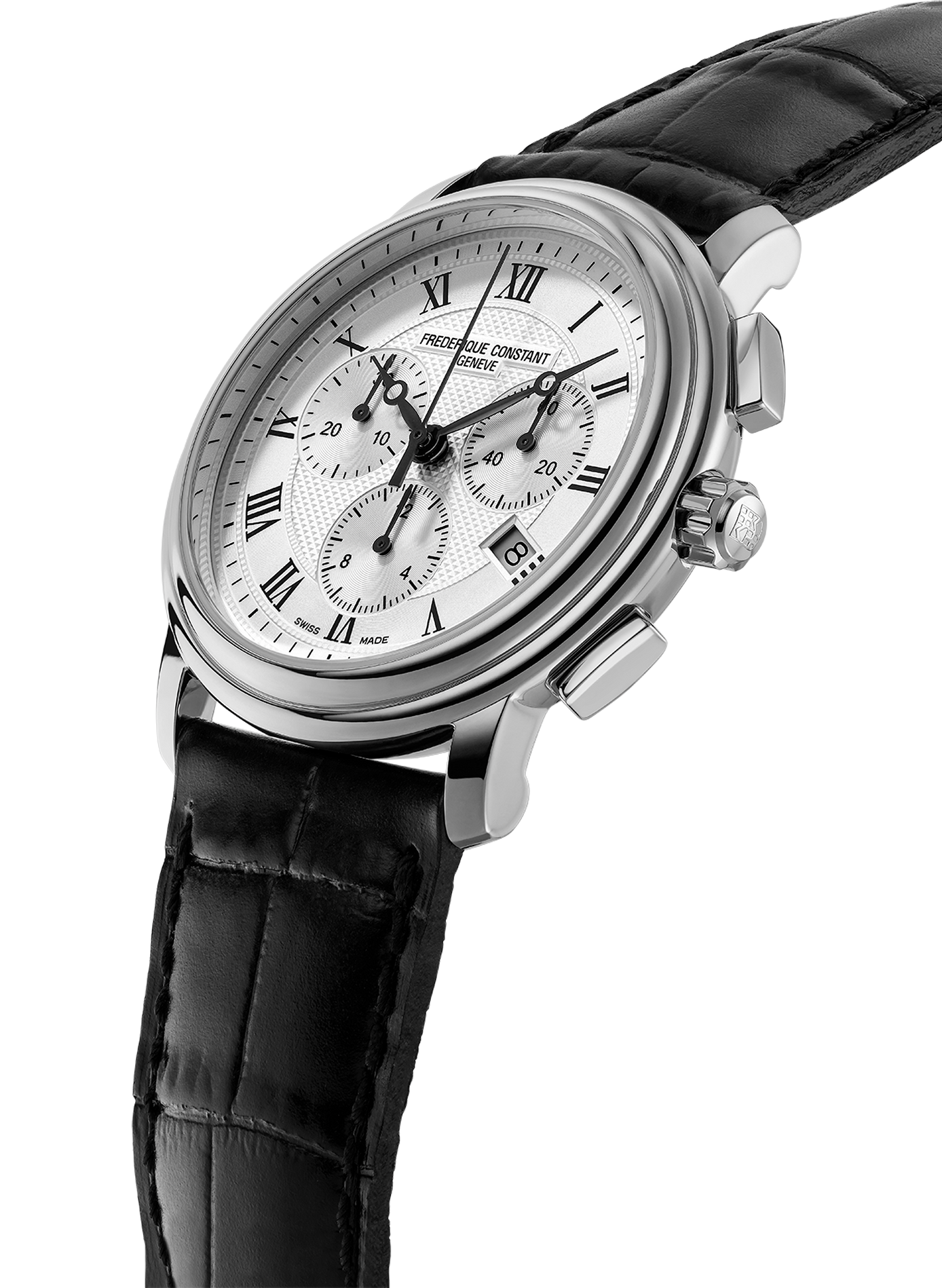 Montre Quartz Chronograph à bracelet en cuir FREDERIQUE CONSTANT Noir