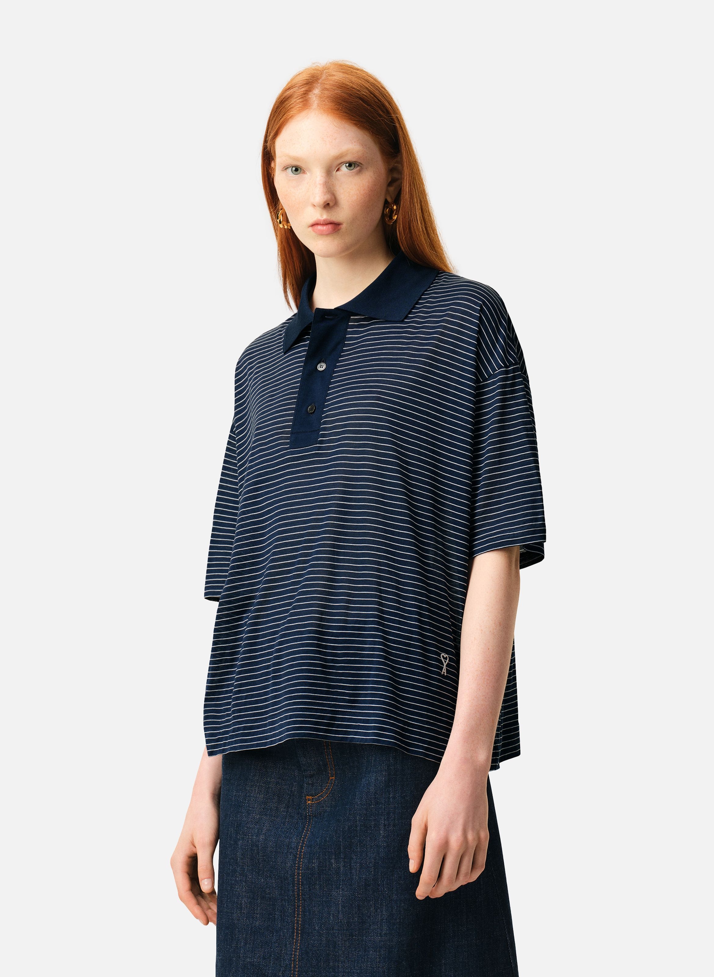 Polo rayé ami de coeur en coton unisexe AMI PARIS Bleu