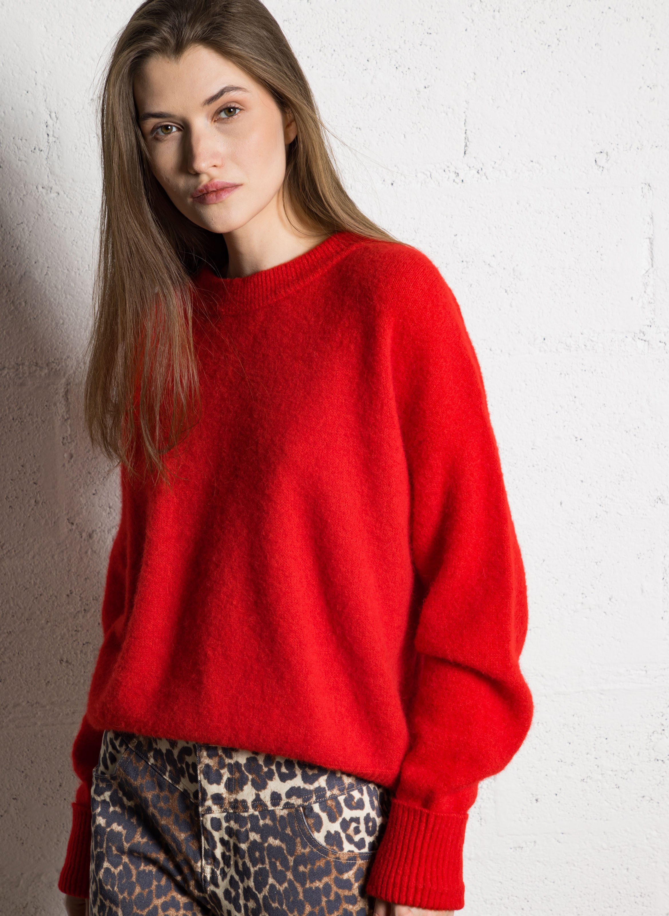 Pull ample col rond en laine mélangée vitow Rouge