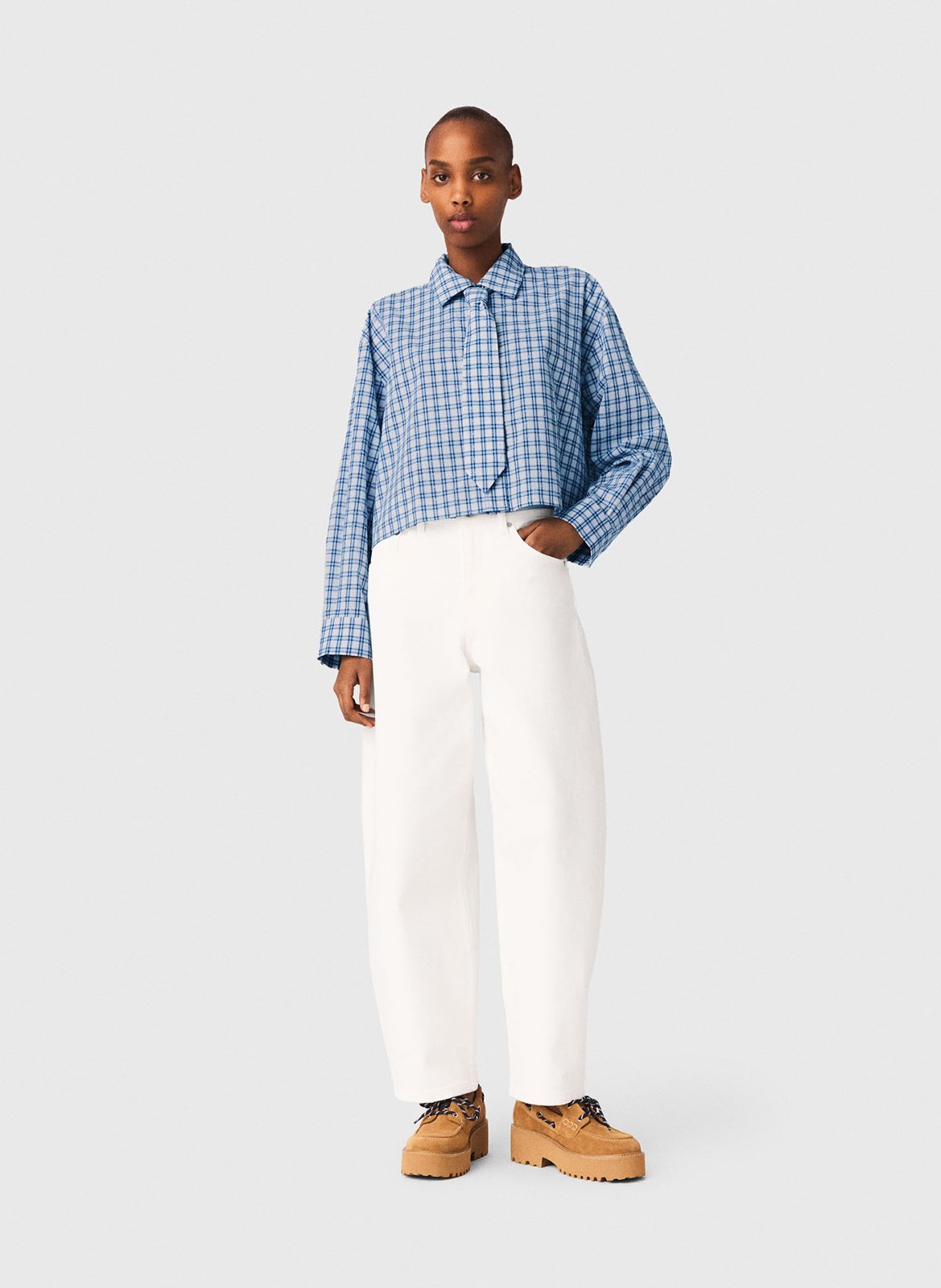 Chemise oversize courte en coton MAJE Bleu