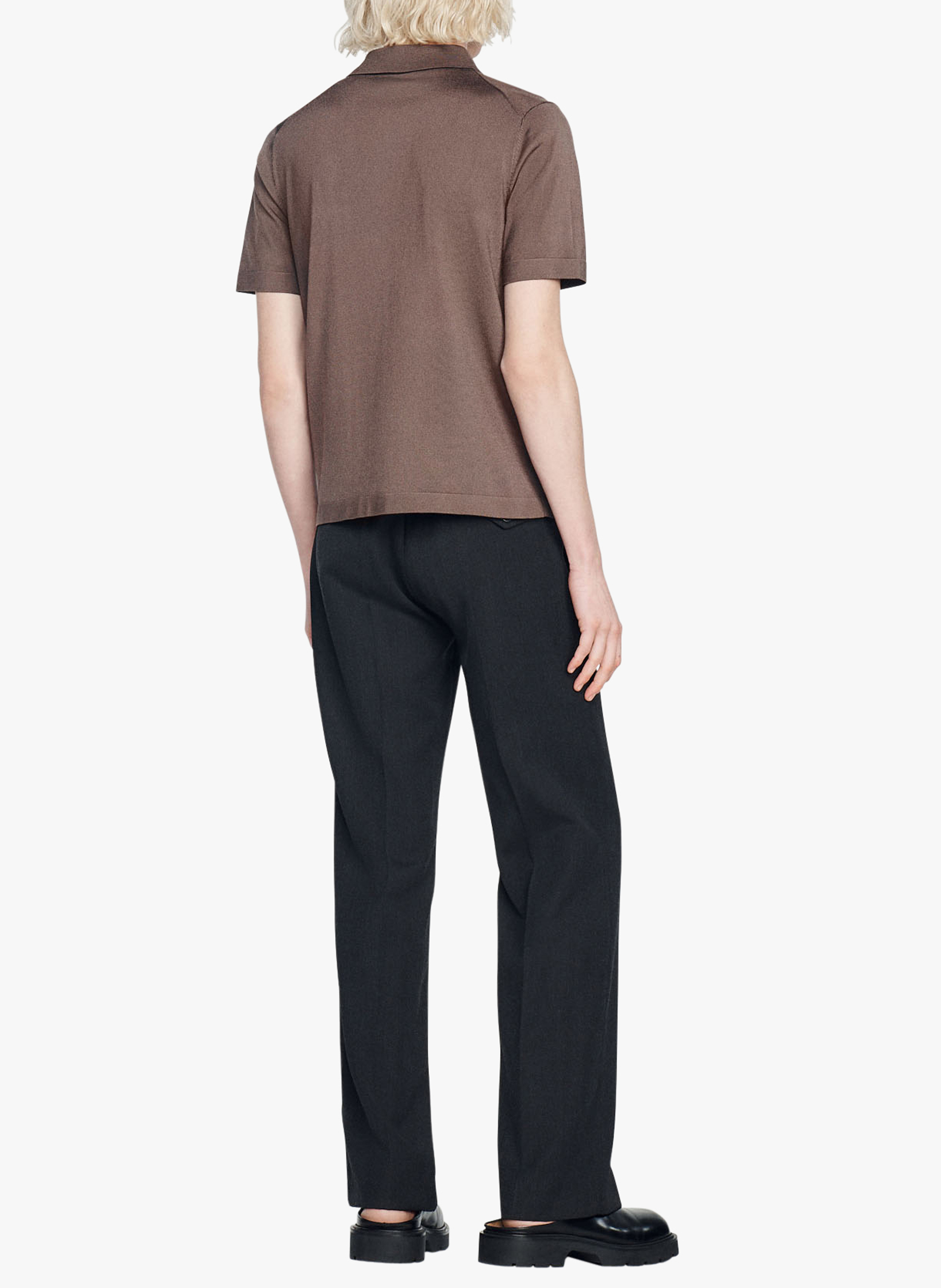 T-shirt manches courtes à col polo zippé SANDRO Beige