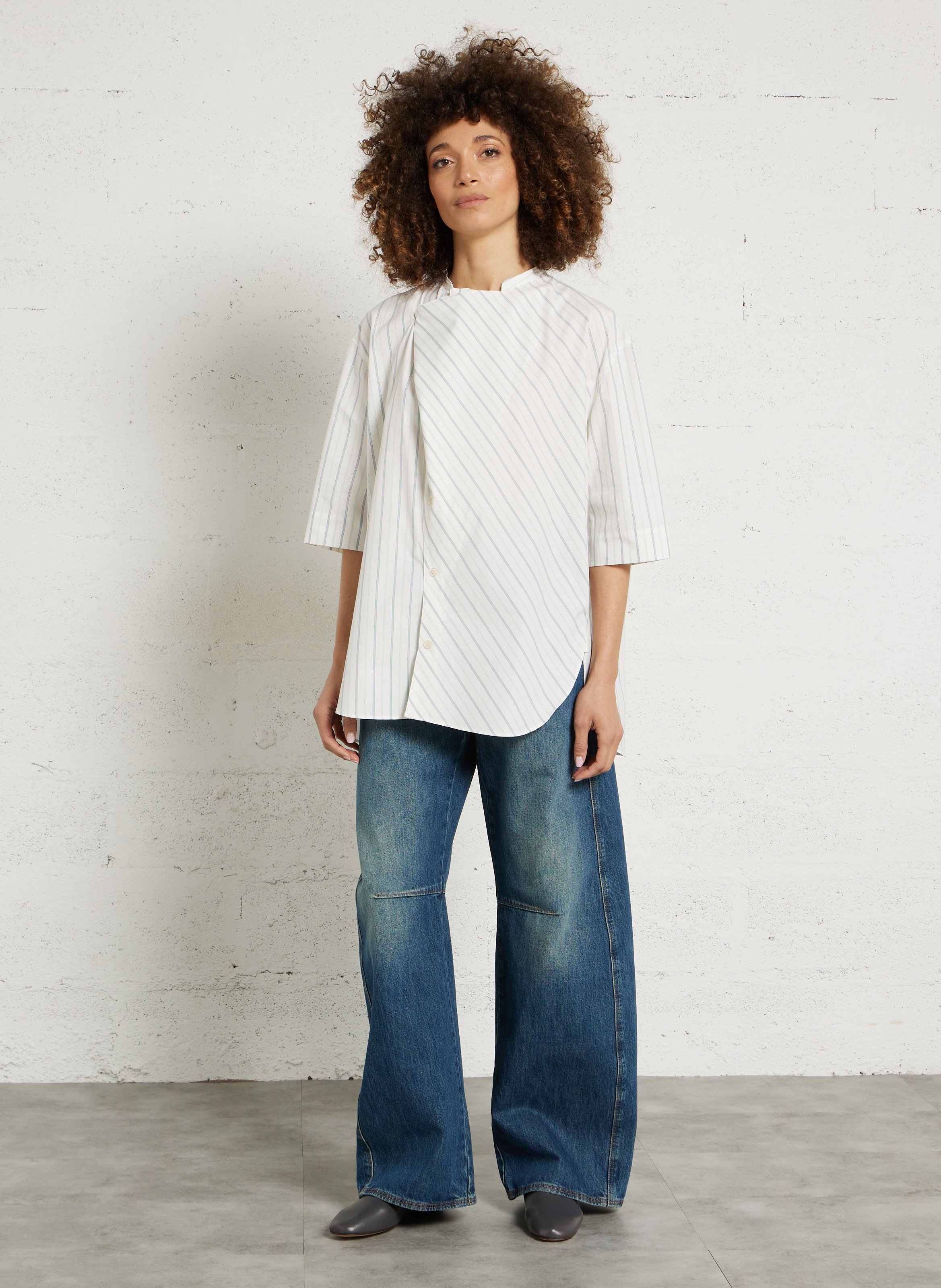 Blouse oversize col rond en coton rayé ixia SOEUR Beige