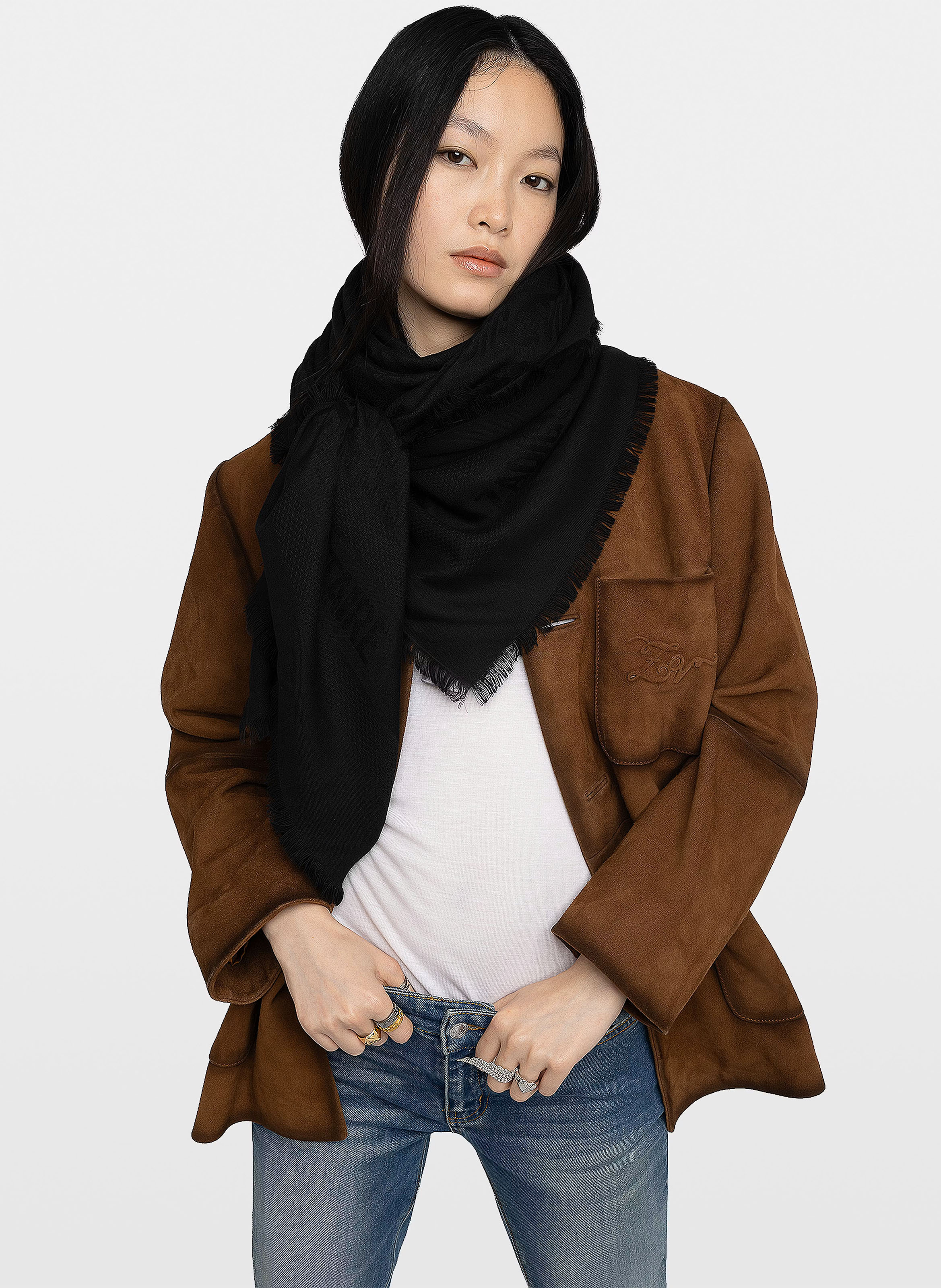 Foulard jacquard monogramme glenn ZADIG&VOLTAIRE Noir