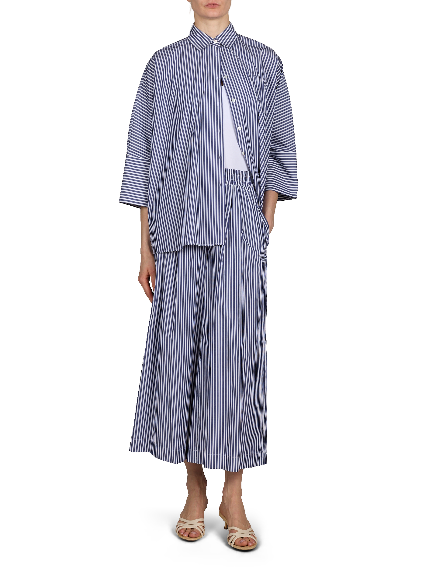 Pantalon ample à rayures en coton MAX MARA WEEK END Bleu