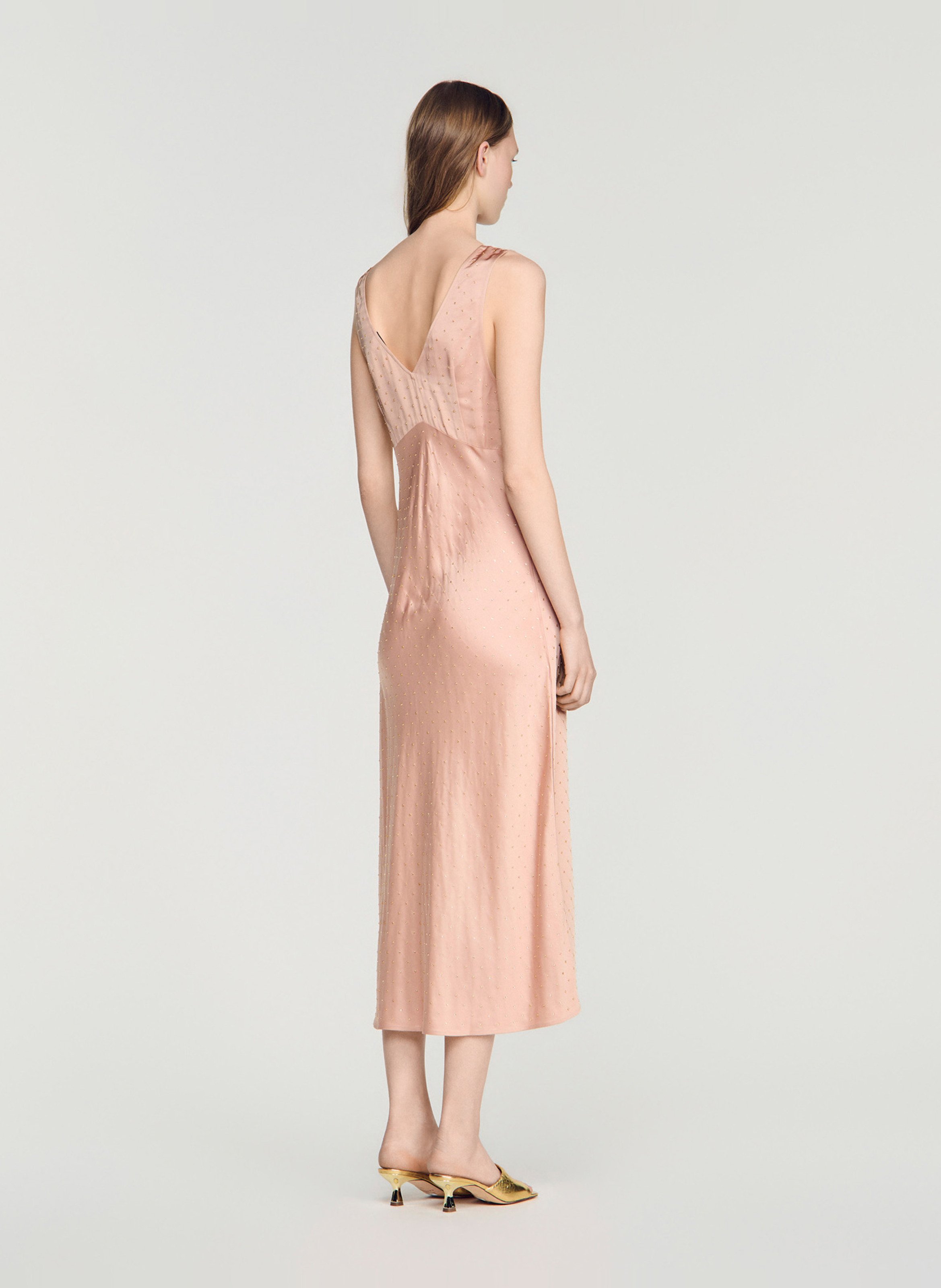 Robe midi à strass SANDRO Beige