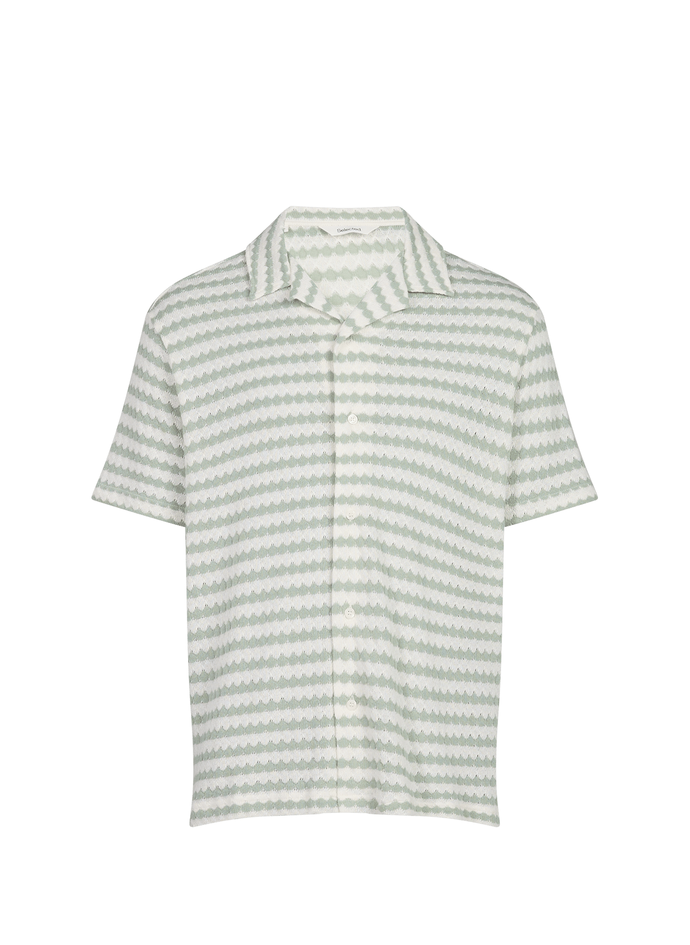 Straight Striped Short Sleeve Cotton Shirt  Egret stripes aqua grey