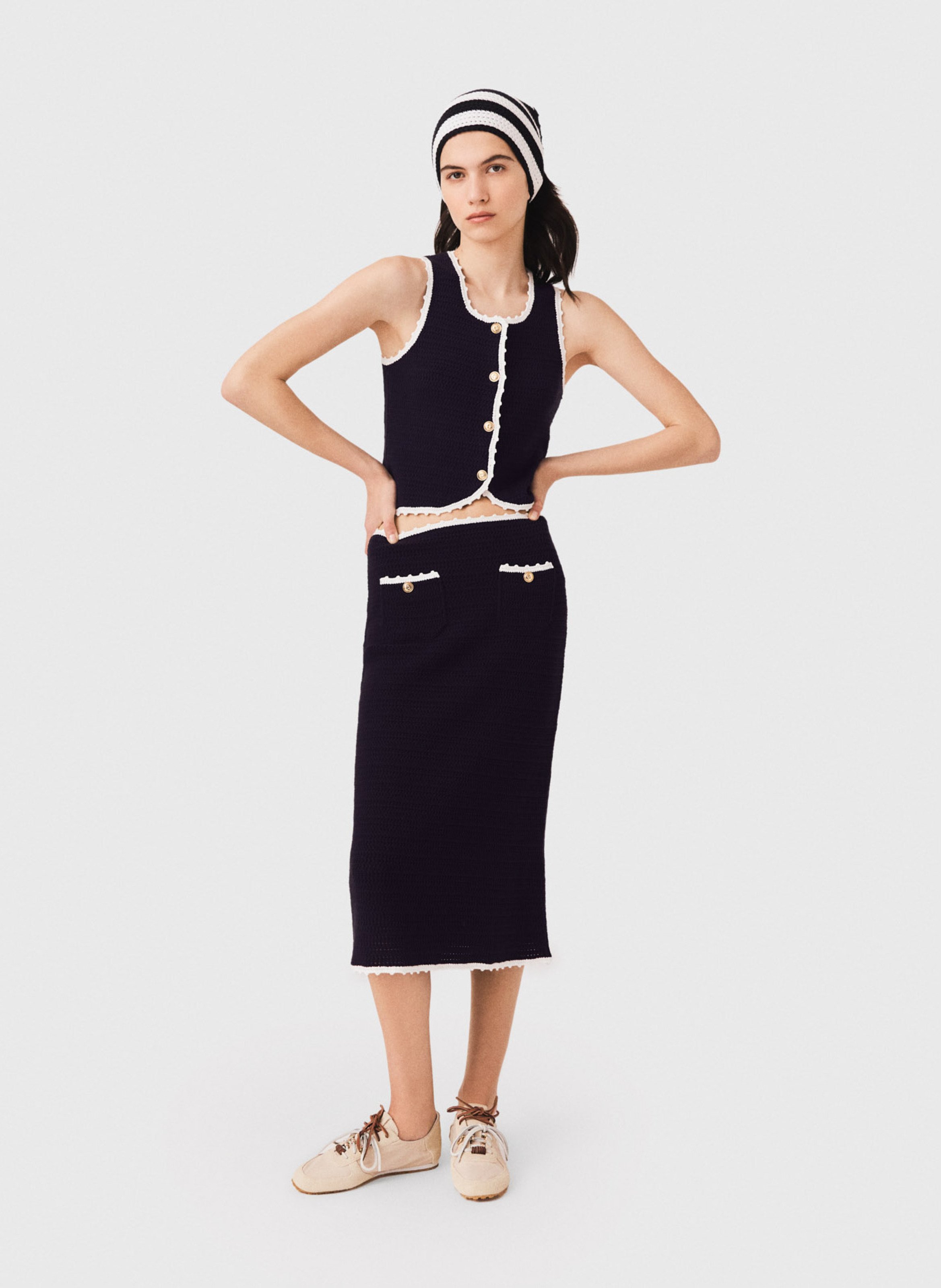 Jupe midi en maille MAJE Bleu