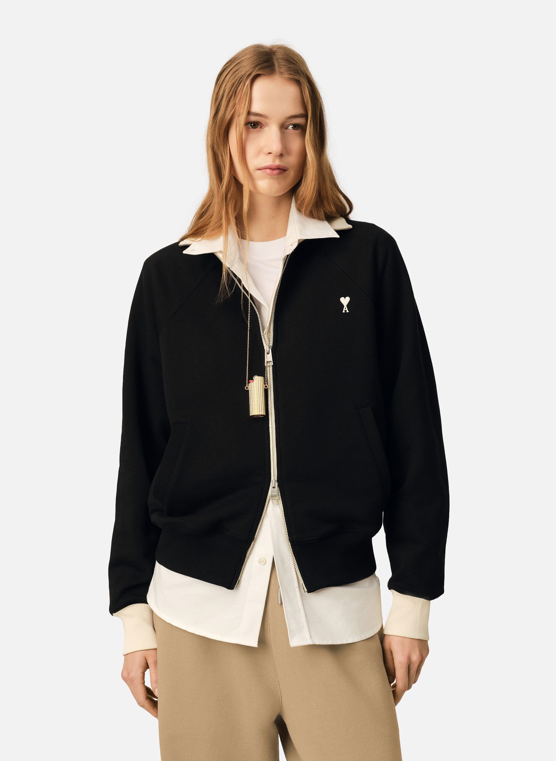 Sweatshirt zippé unisexe en coton ami de coeur AMI PARIS Noir