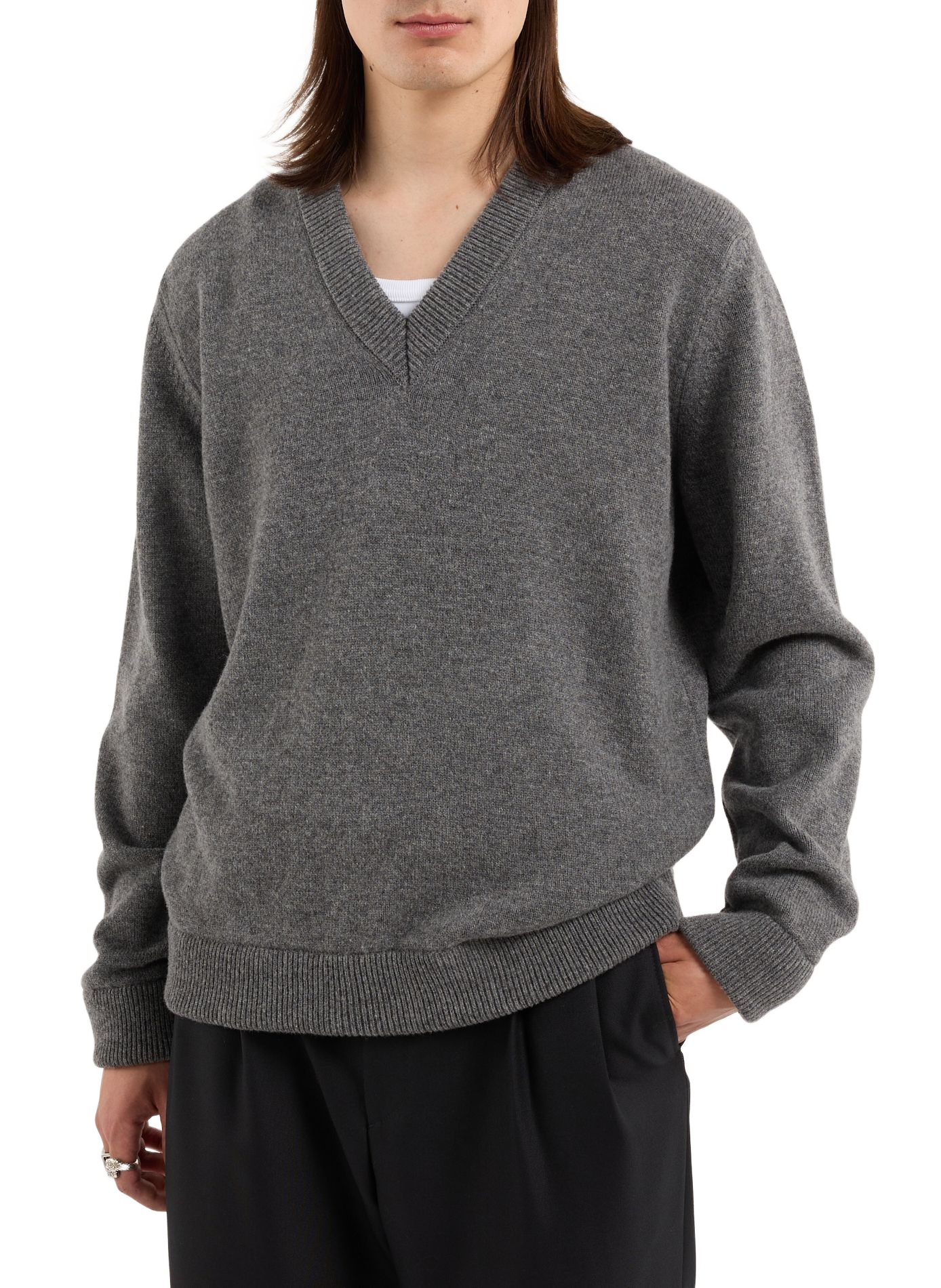 Oversized wool V-neck sweater SAISON 1865 Grey