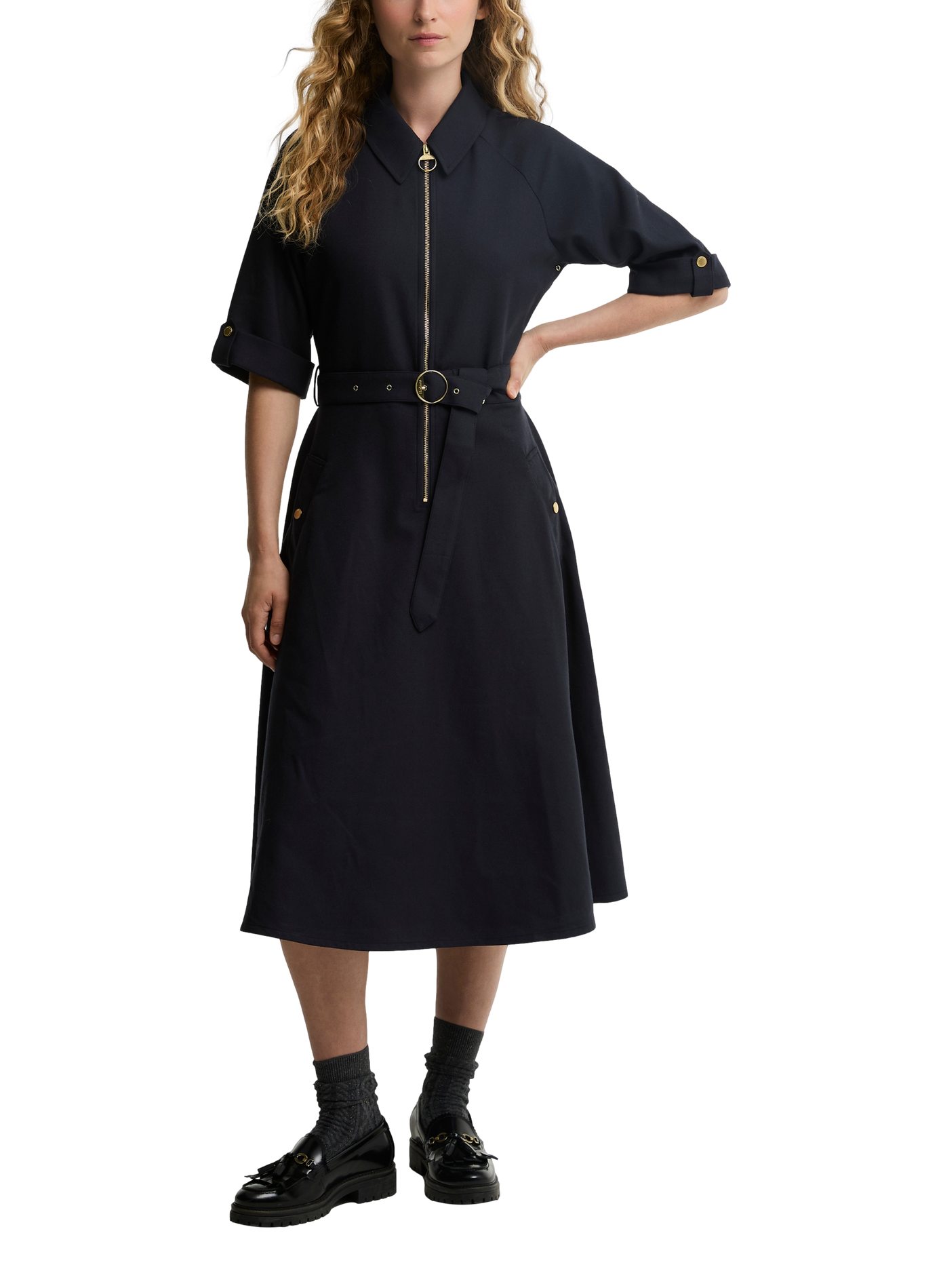 Midi-Kleid mit tailliertem Schnitt, klassischem Kragen und Reißverschluss BARBOUR Blau