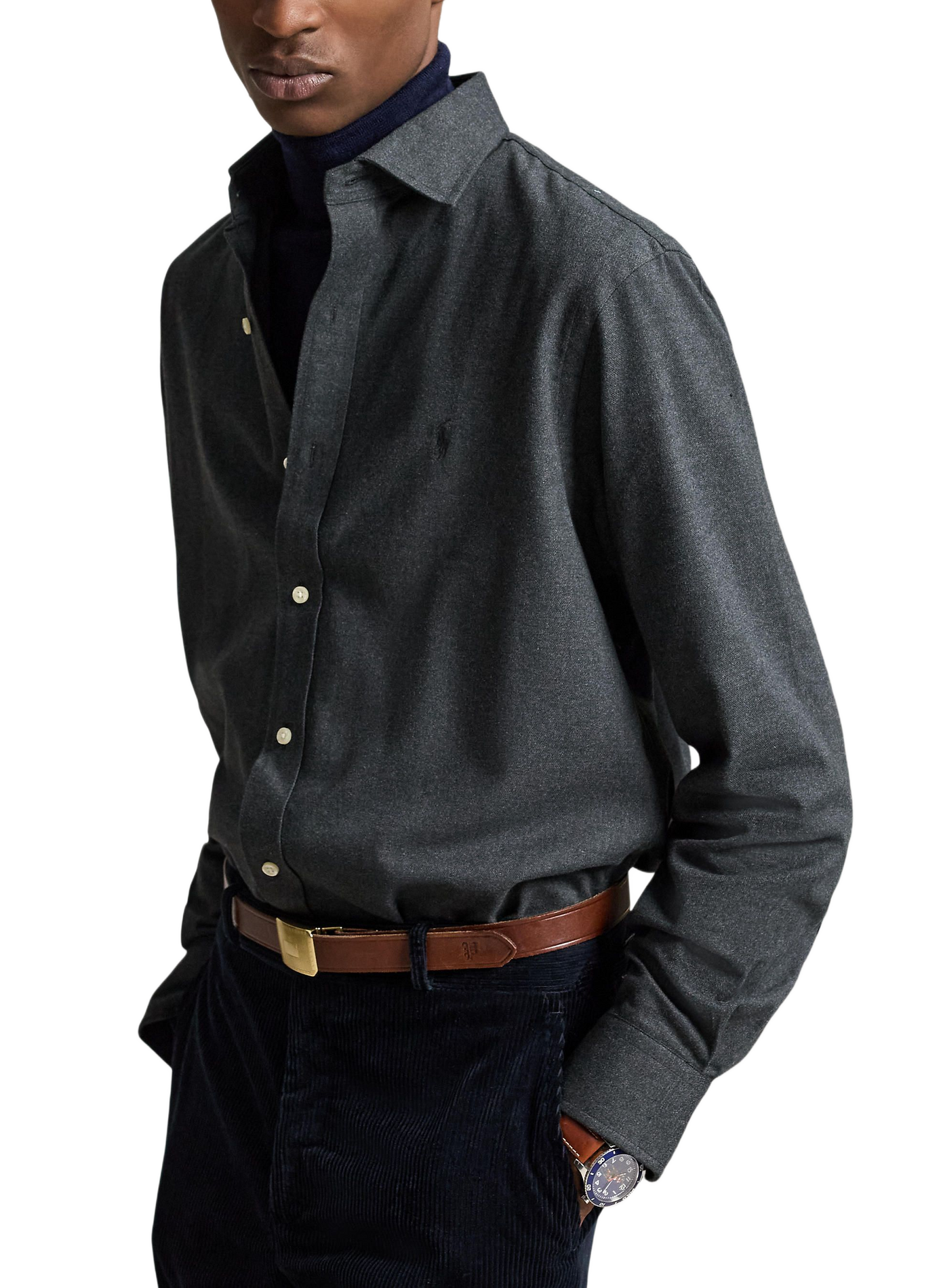 Chemise droite en coton mélangé POLO RALPH LAUREN Gris