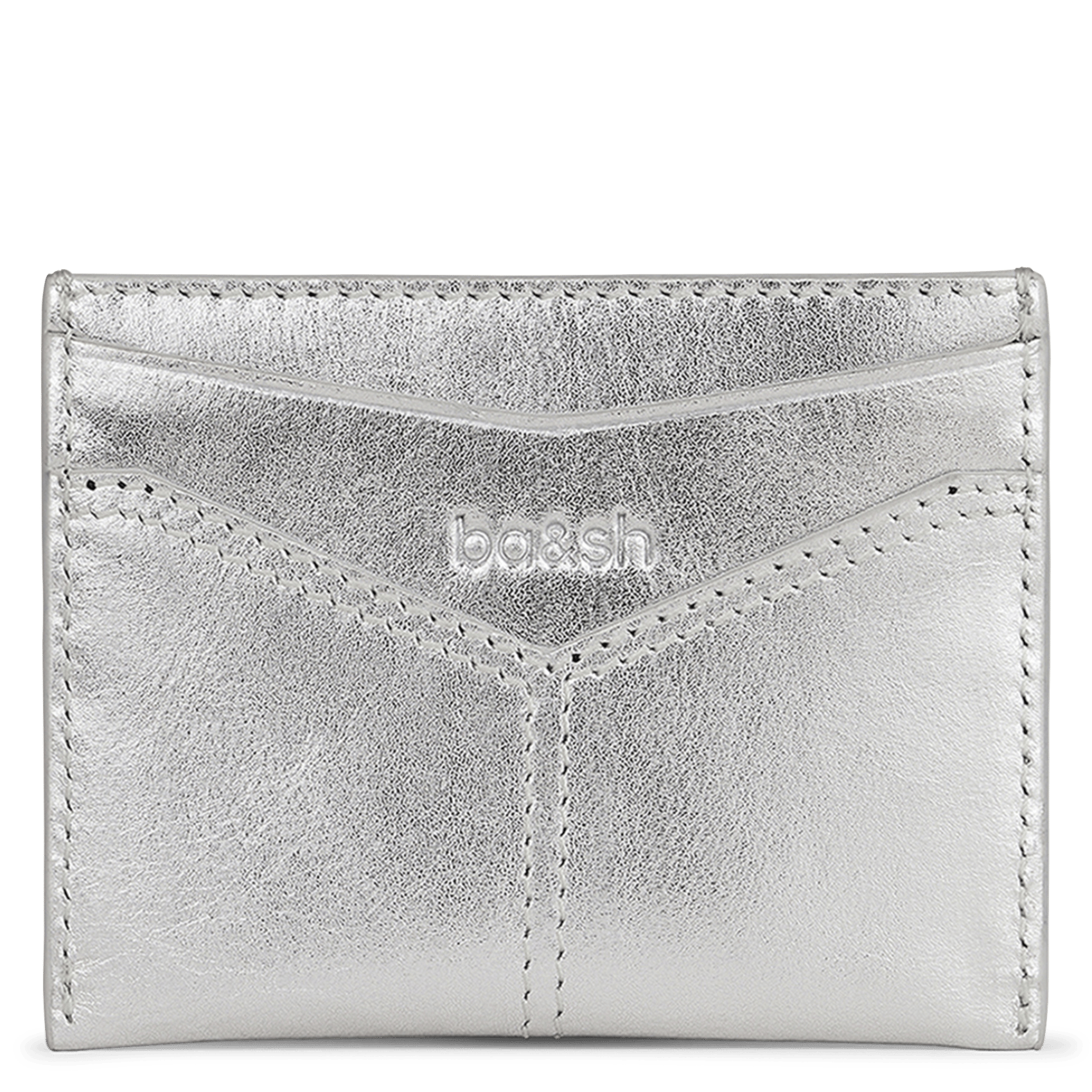 Porte-cartes uni en cuir BA&SH Argent