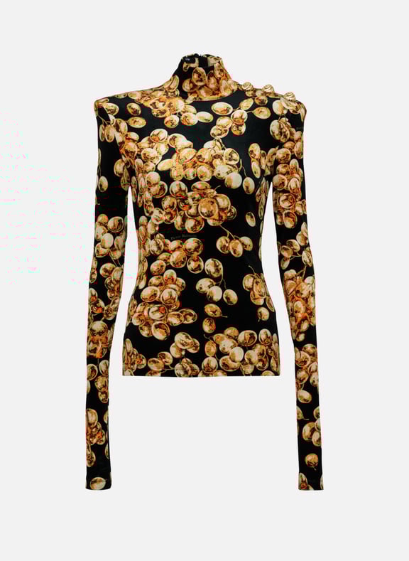 Top en velours imprimé raisin Doré by BALMAIN BALMAIN Top en velours imprimé raisin Doré