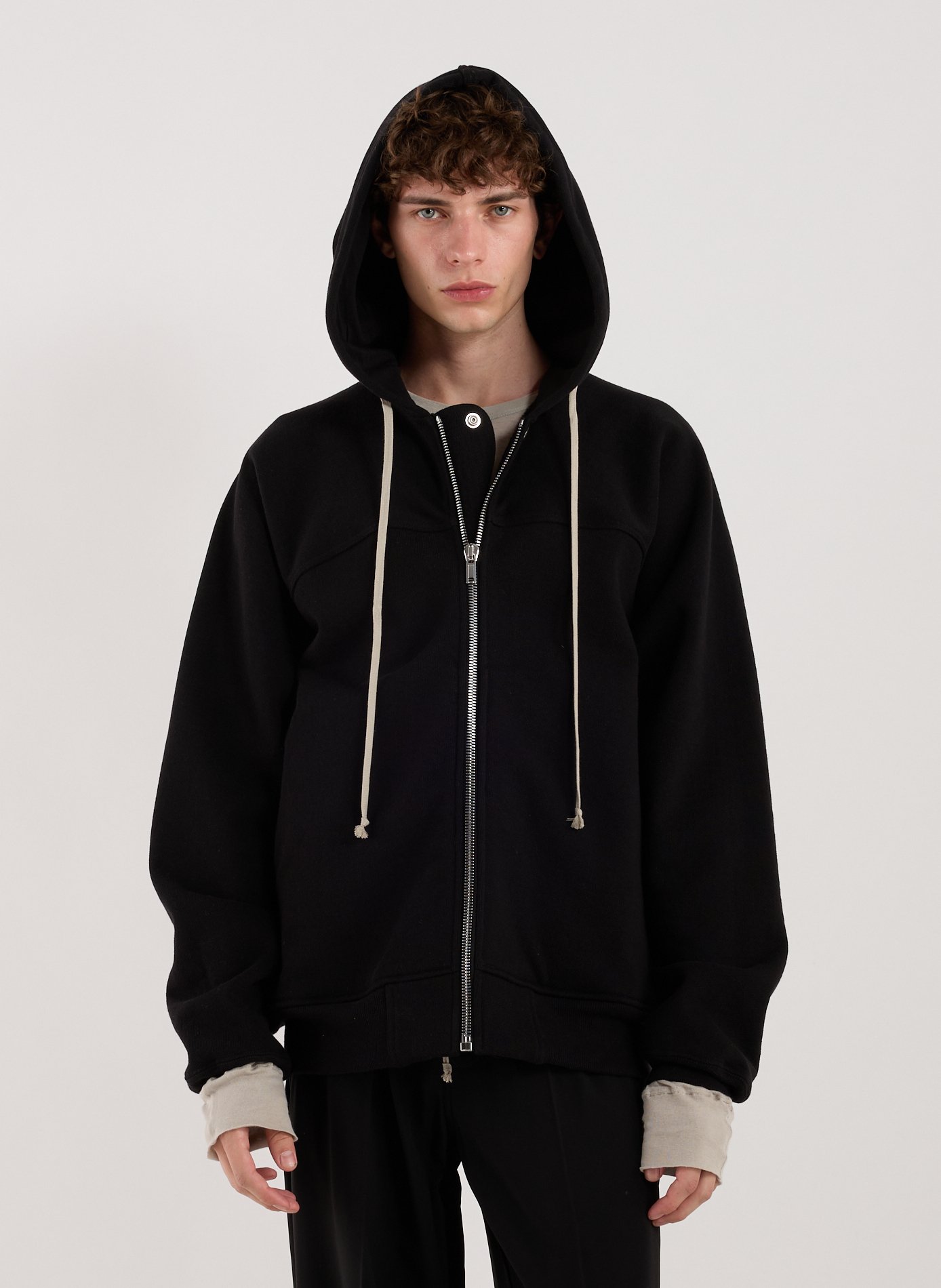 RICK OWENS Gefütterter Baumwoll-Hoodie Schwarz
