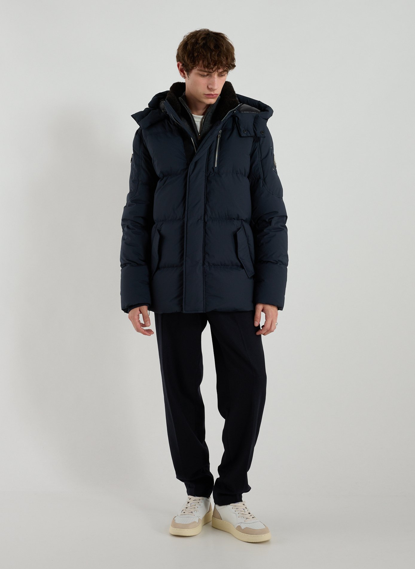 Quilted hooded puffer jacket MOOSE KNUCKLES Blue