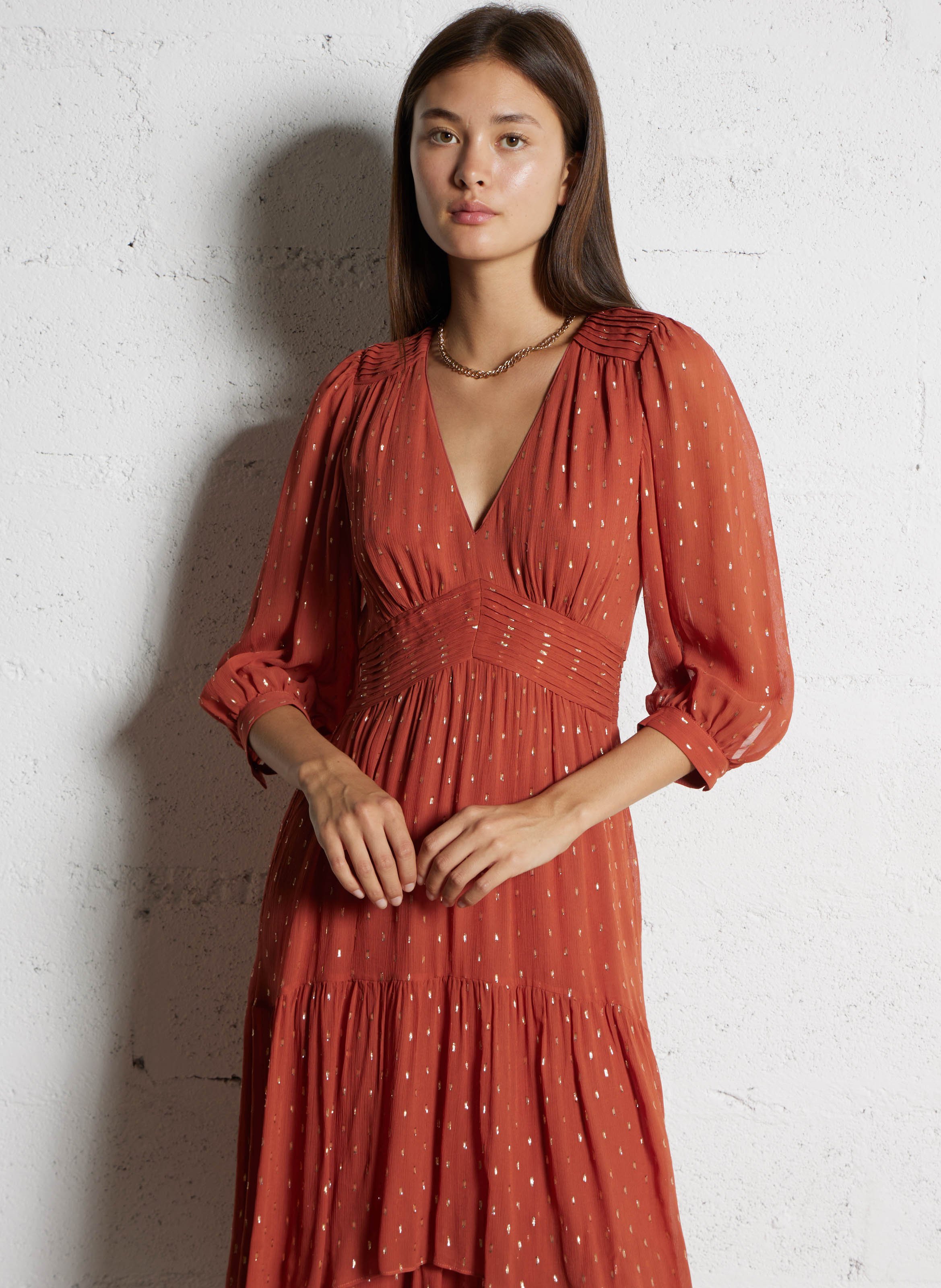 Robe longue col v maia BA&SH Marron