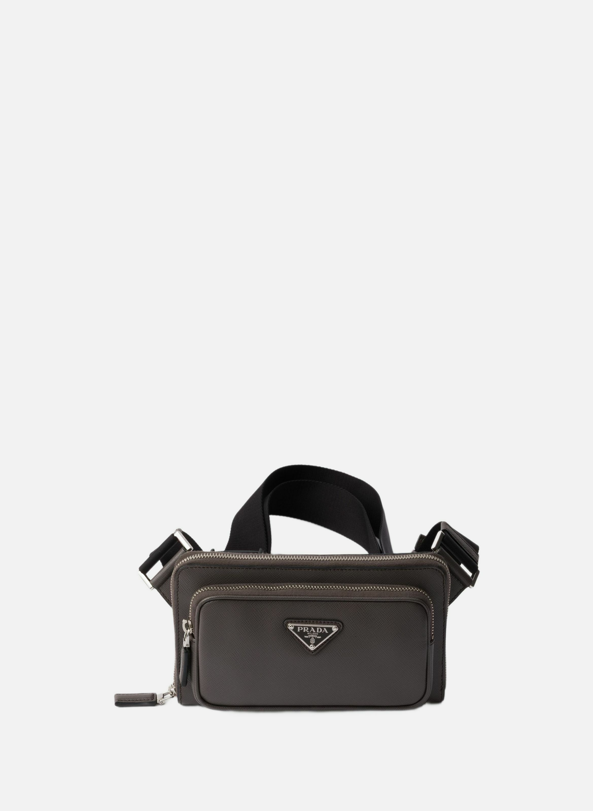 Sac banane en cuir saffiano PRADA Gris