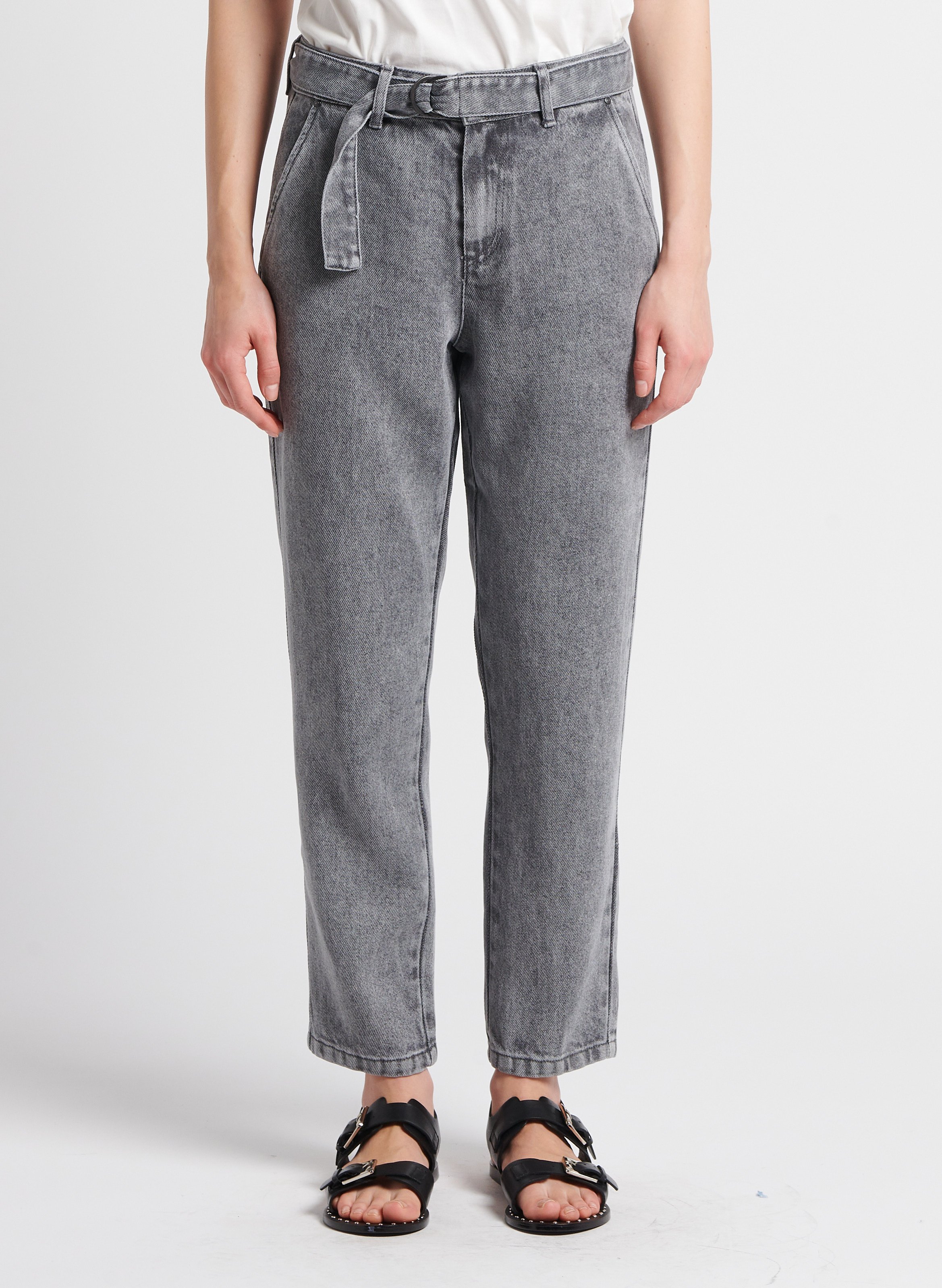 Jean baggy cropped taille haute délavé andrea IKKS Gris