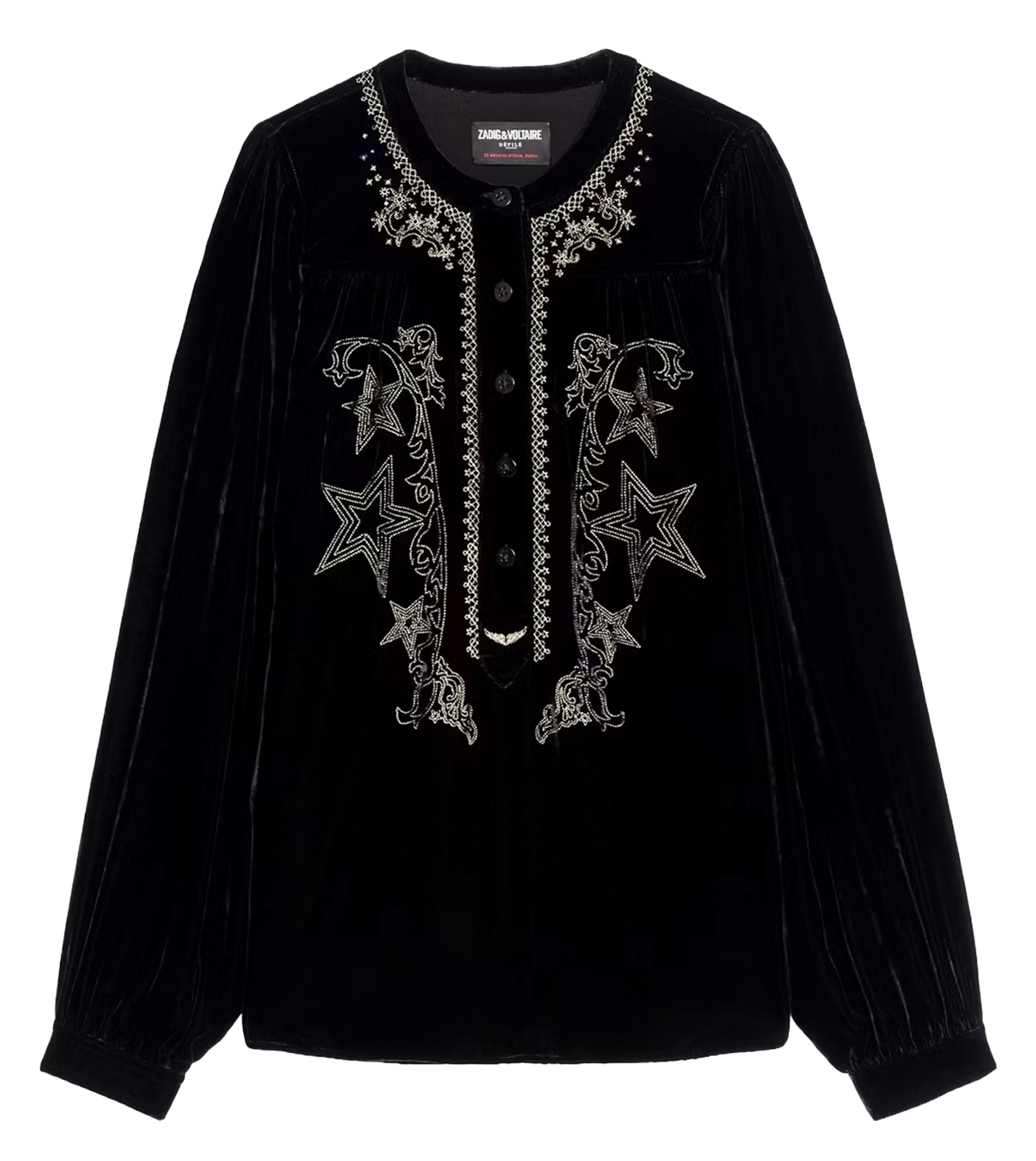 Blouse en velours brodéee col rond tigy ZADIG&VOLTAIRE Noir