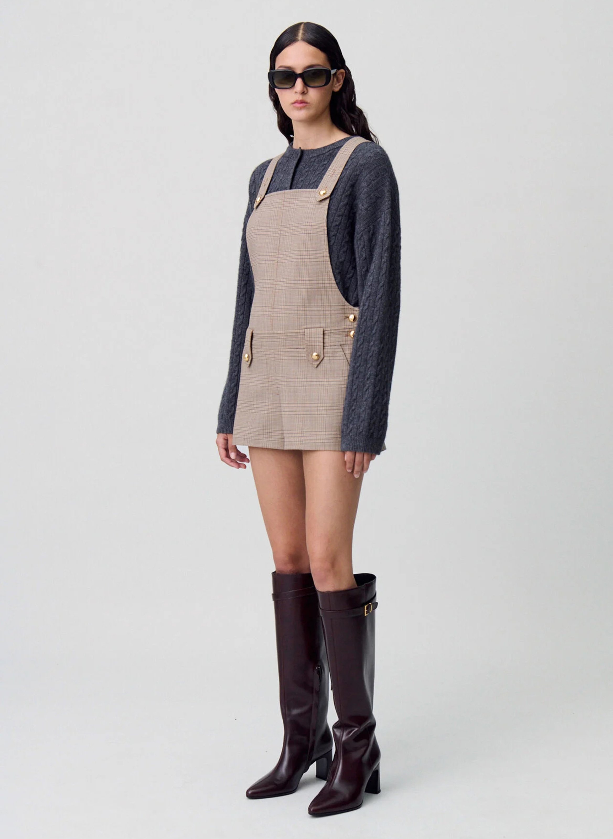 Combi-short salopette à carreaux en laine mélangée CLAUDIE PIERLOT Multicolore