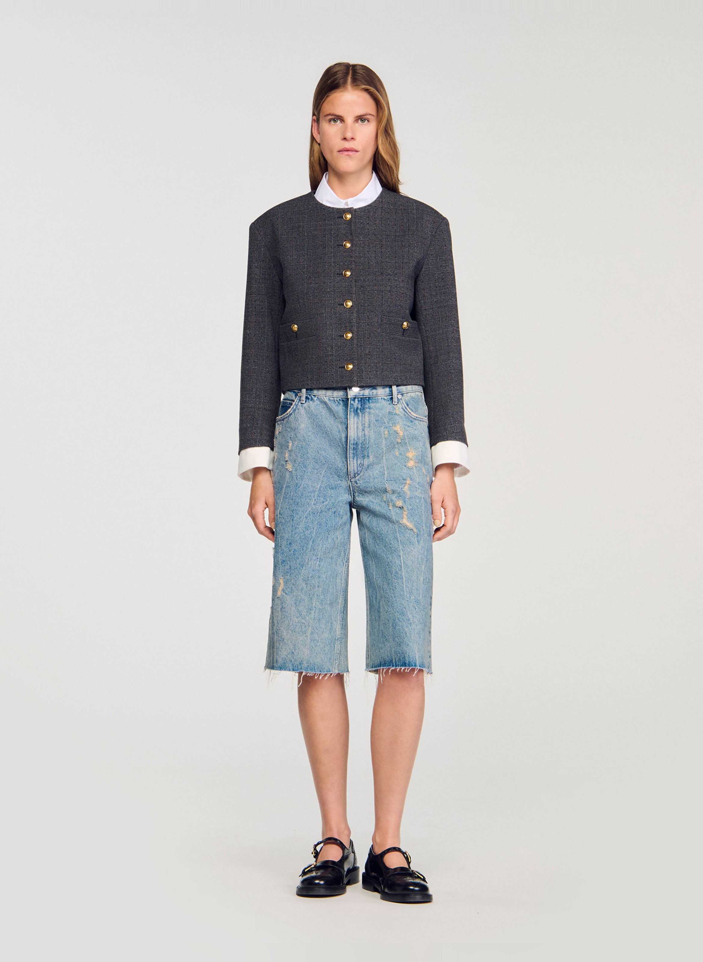 Bermuda large en coton SANDRO Bleu