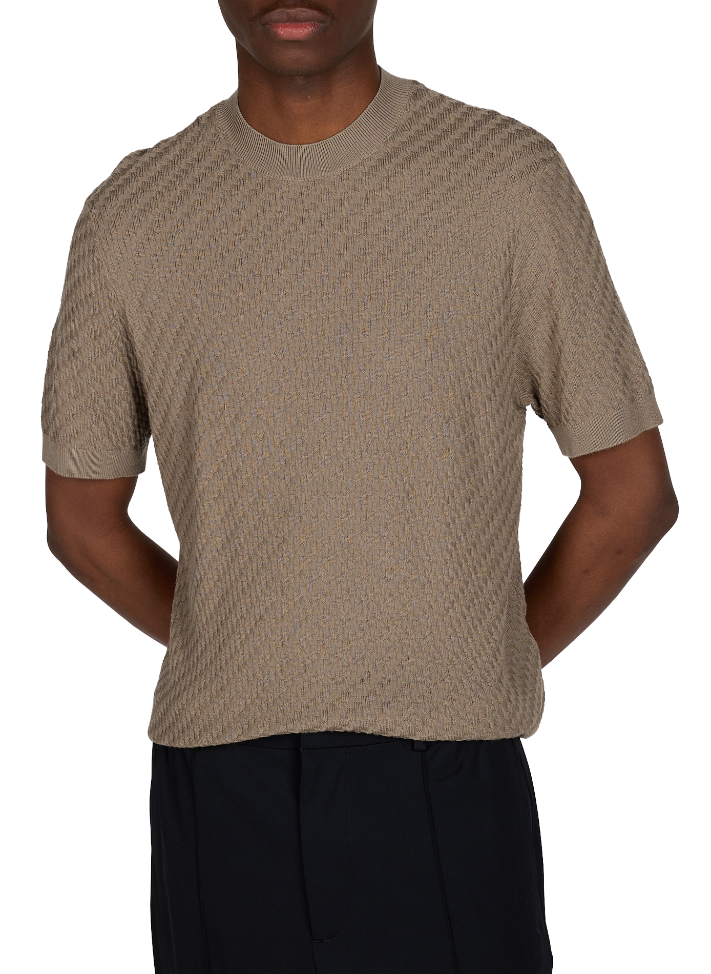 Round neck T-shirt in virgin wool EMPORIO ARMANI Beige