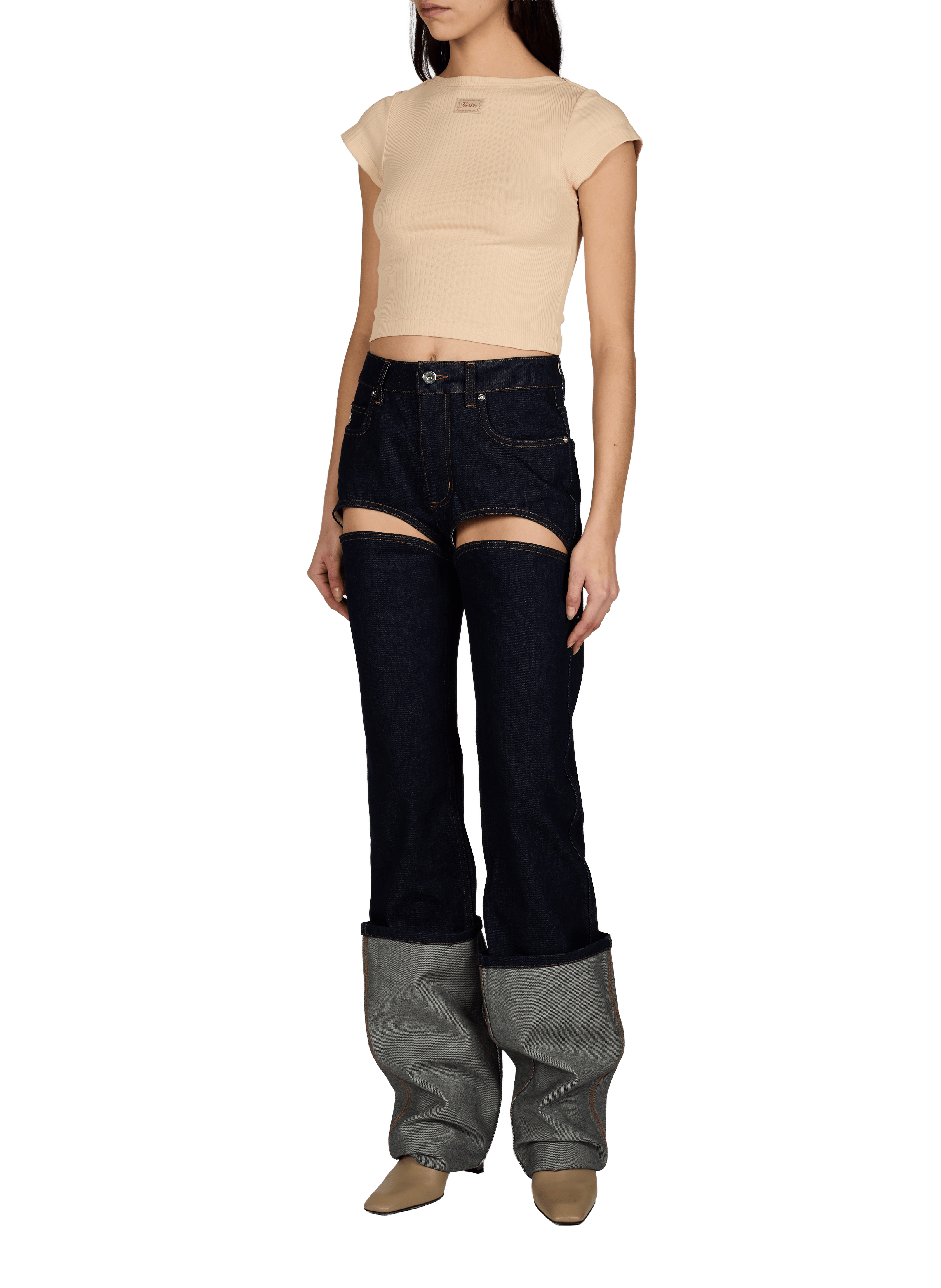 Straight raw denim jeans with cuffs in cotton JEAN PAUL GAULTIER Blue